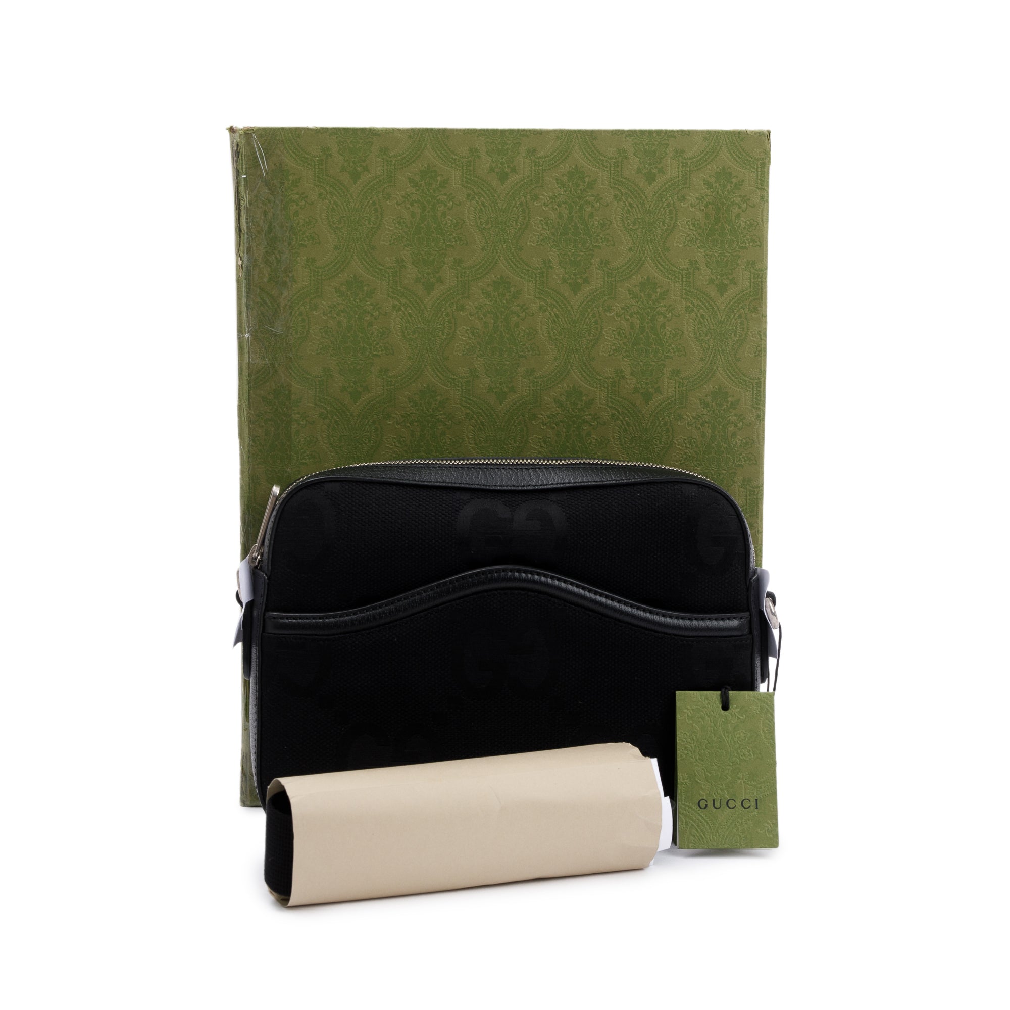 Gucci Black Jumbo GG Canvas Messenger Bag w/ Box