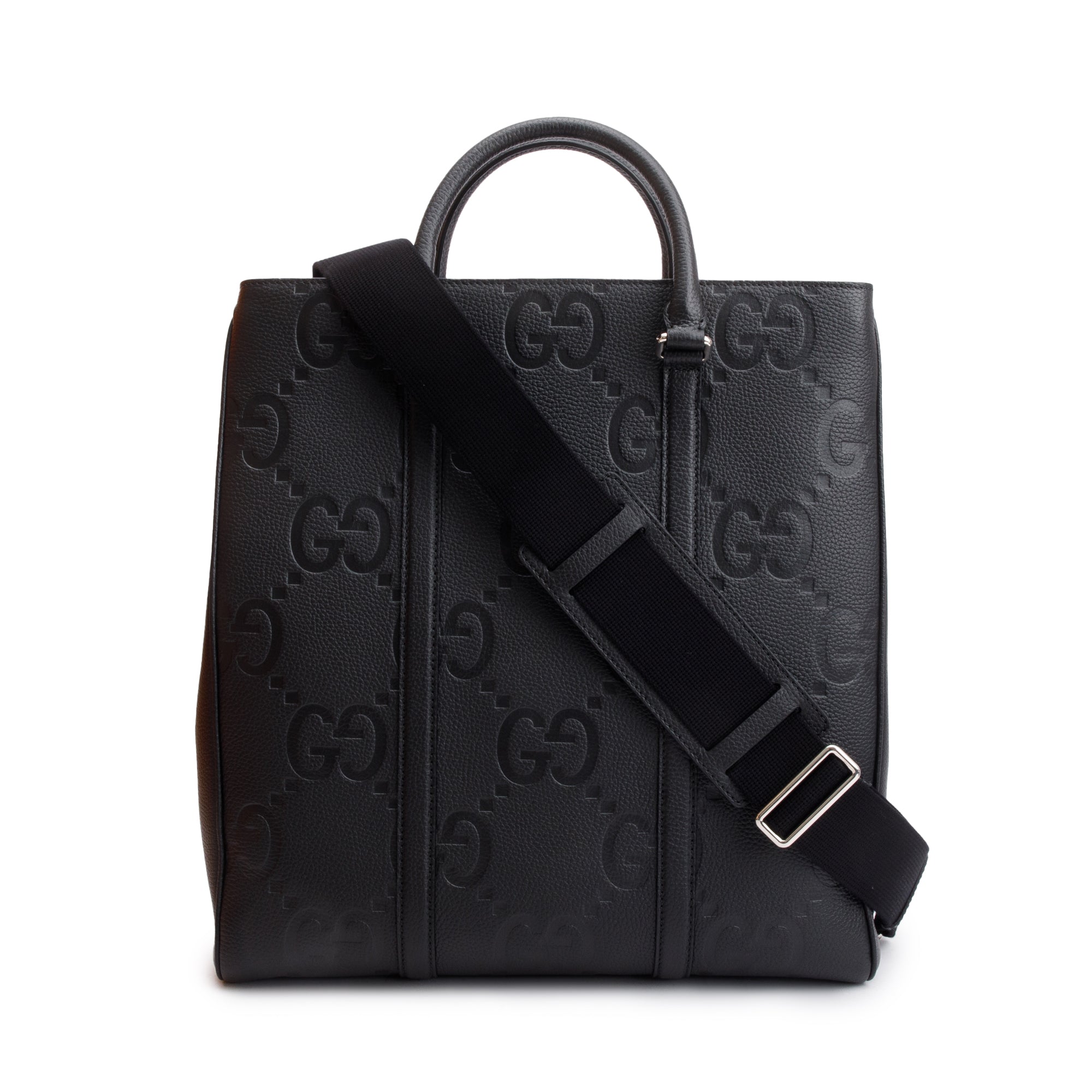 Gucci Black Jumbo GG Embossed Calfksin Leather Convertible Tote