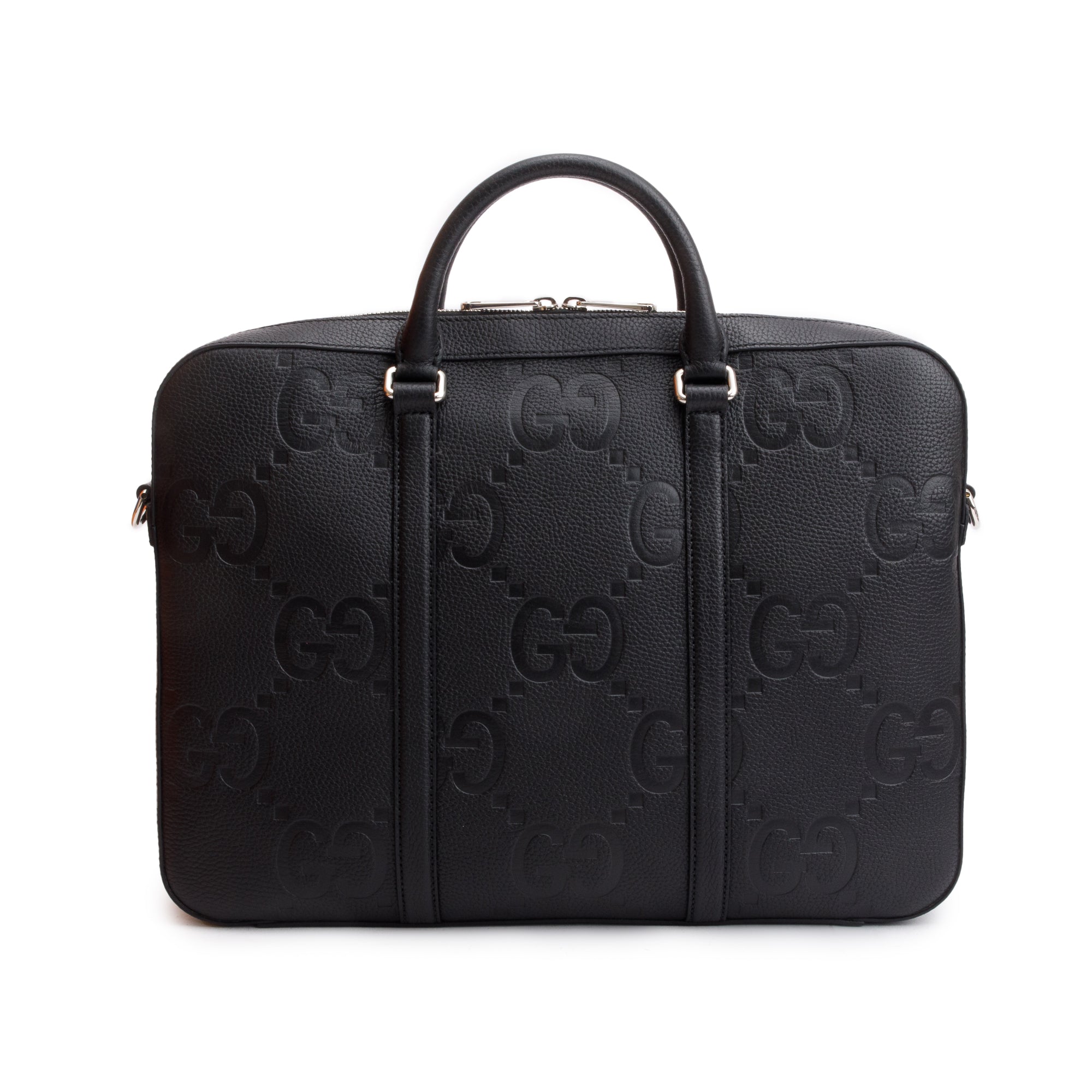 Gucci Black Jumbo GG Embossed Calfskin Leather Briefcase