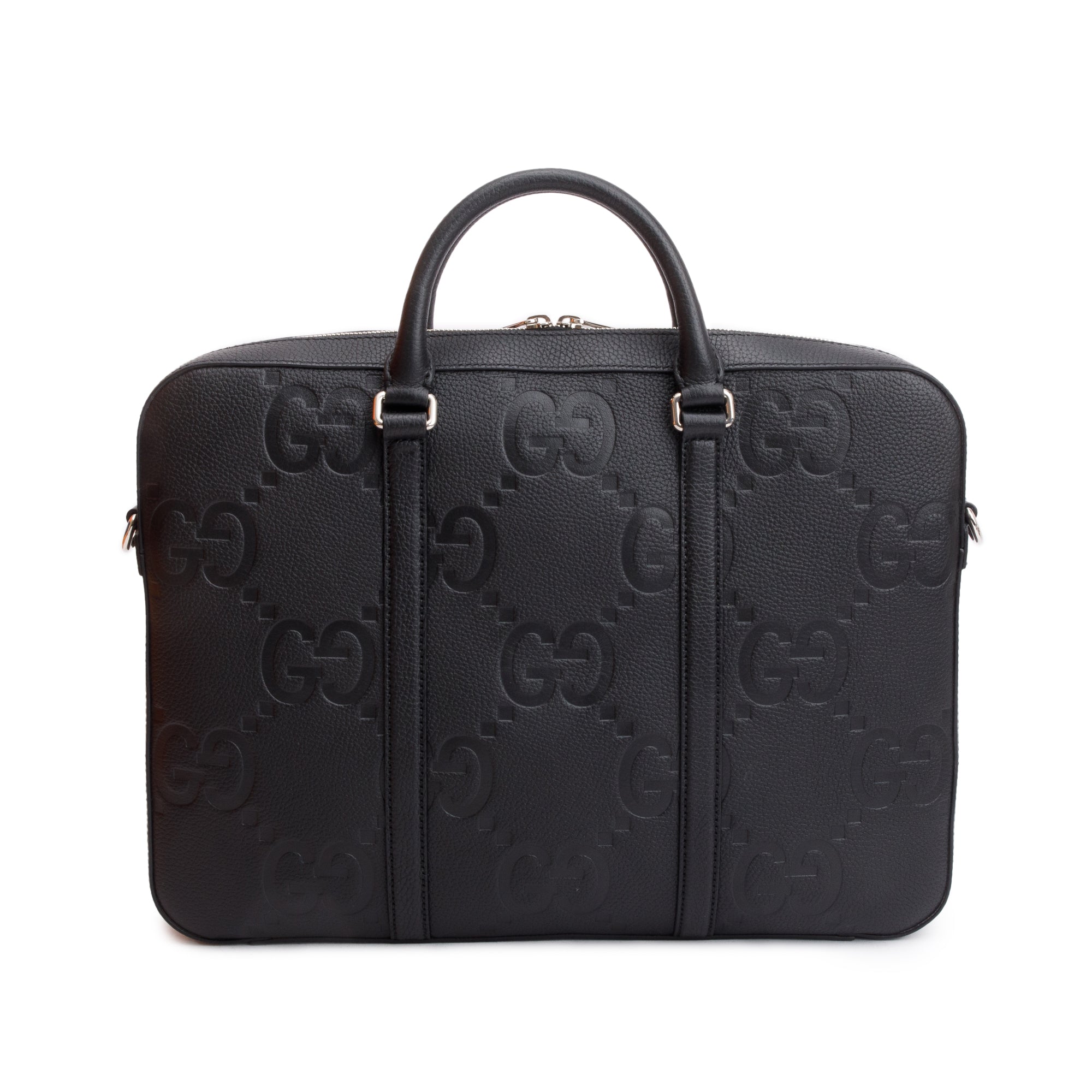 Gucci Black Jumbo GG Embossed Calfskin Leather Briefcase