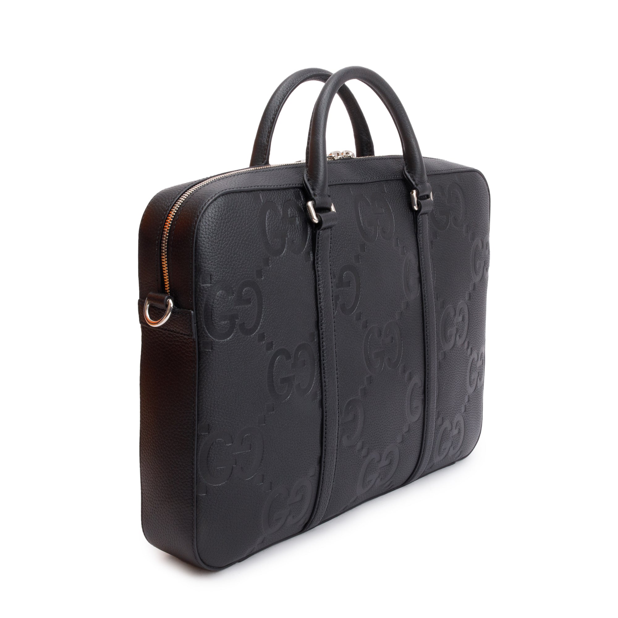 Gucci Black Jumbo GG Embossed Calfskin Leather Briefcase
