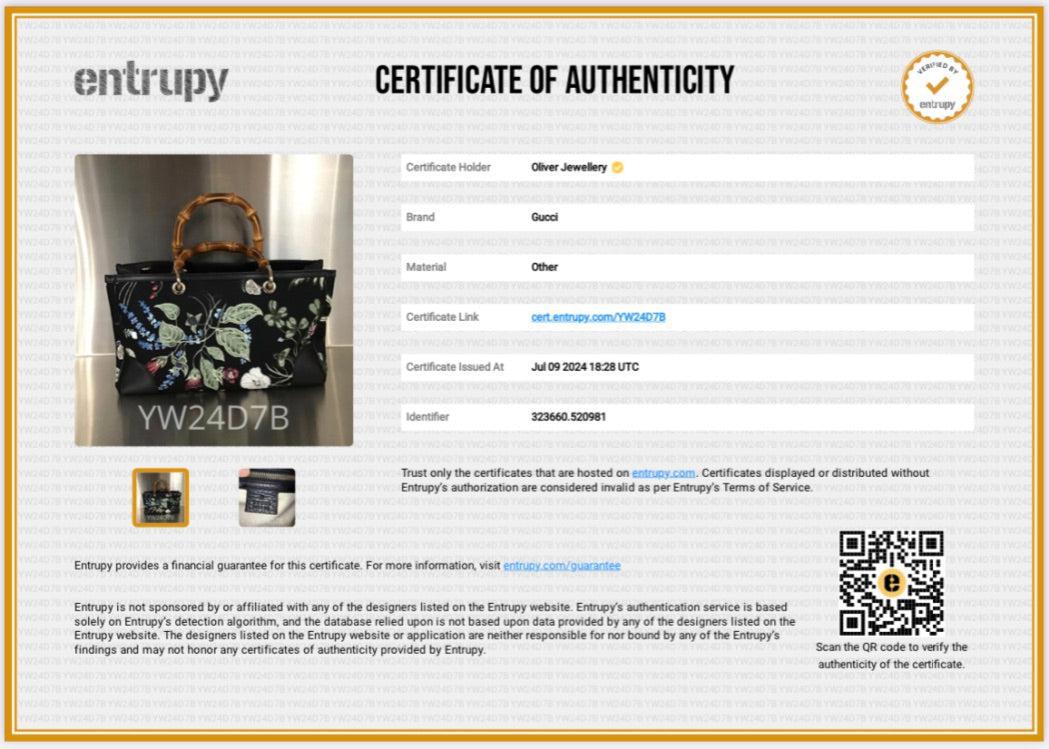 Gucci Black Knight Flora Canvas Medium Bamboo Shopper Tote w/ Strap