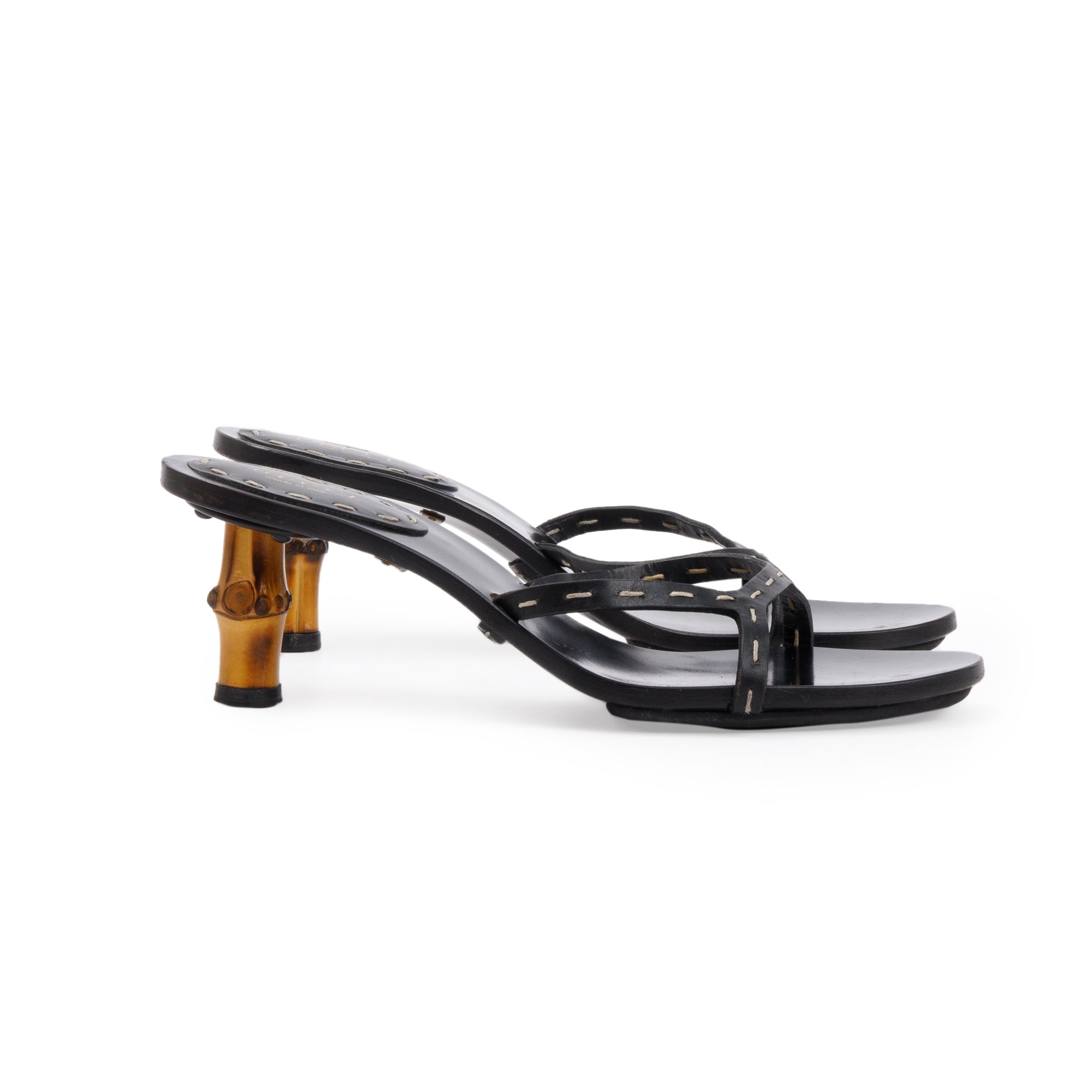 Gucci Black Leather Bamboo Heel Sandals, Size 36