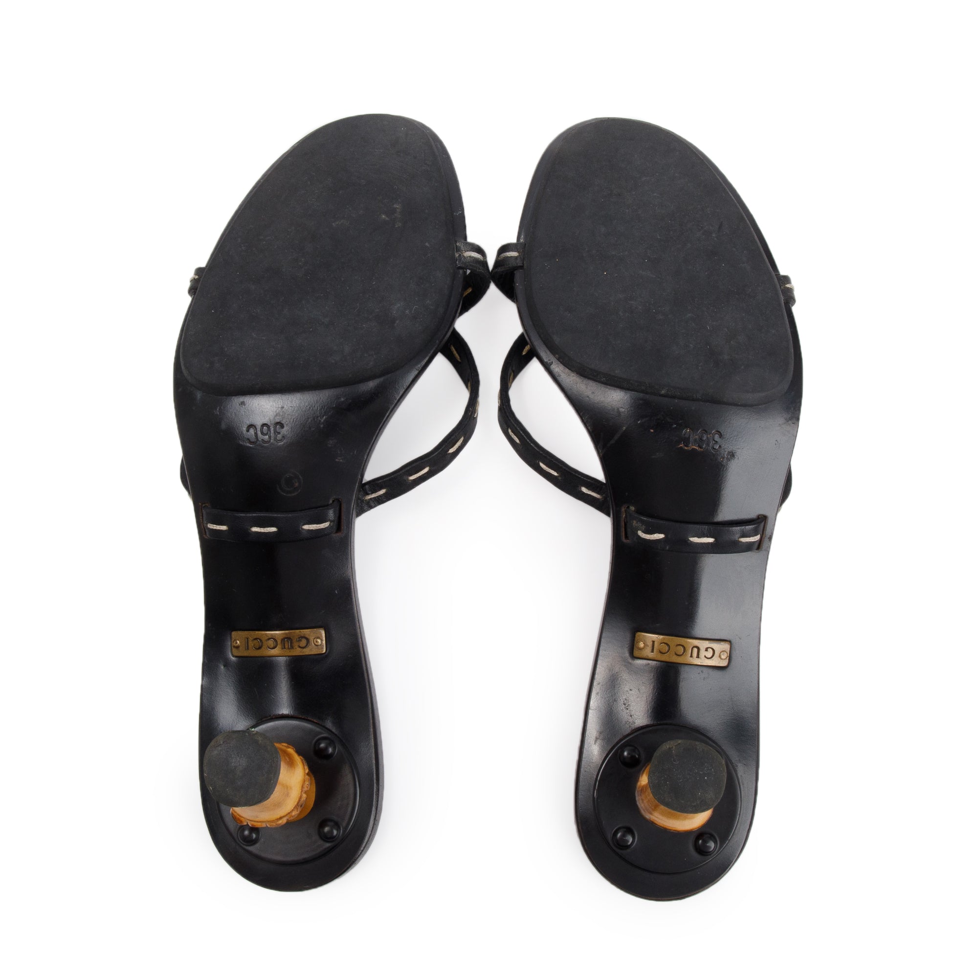 Gucci Black Leather Bamboo Heel Sandals, Size 36