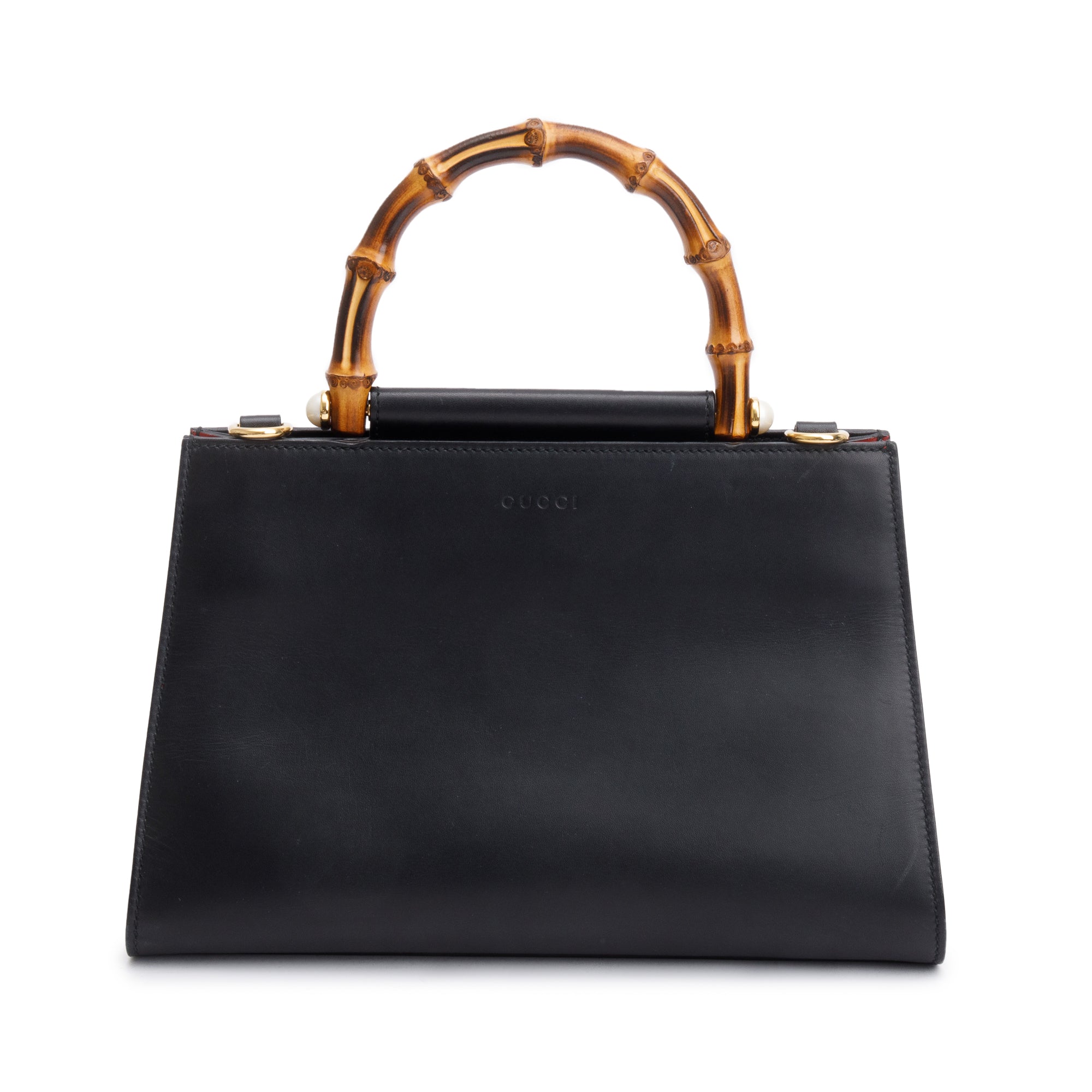 Gucci Black Leather Bamboo Small Nymphaea Handle Bag w/ Strap