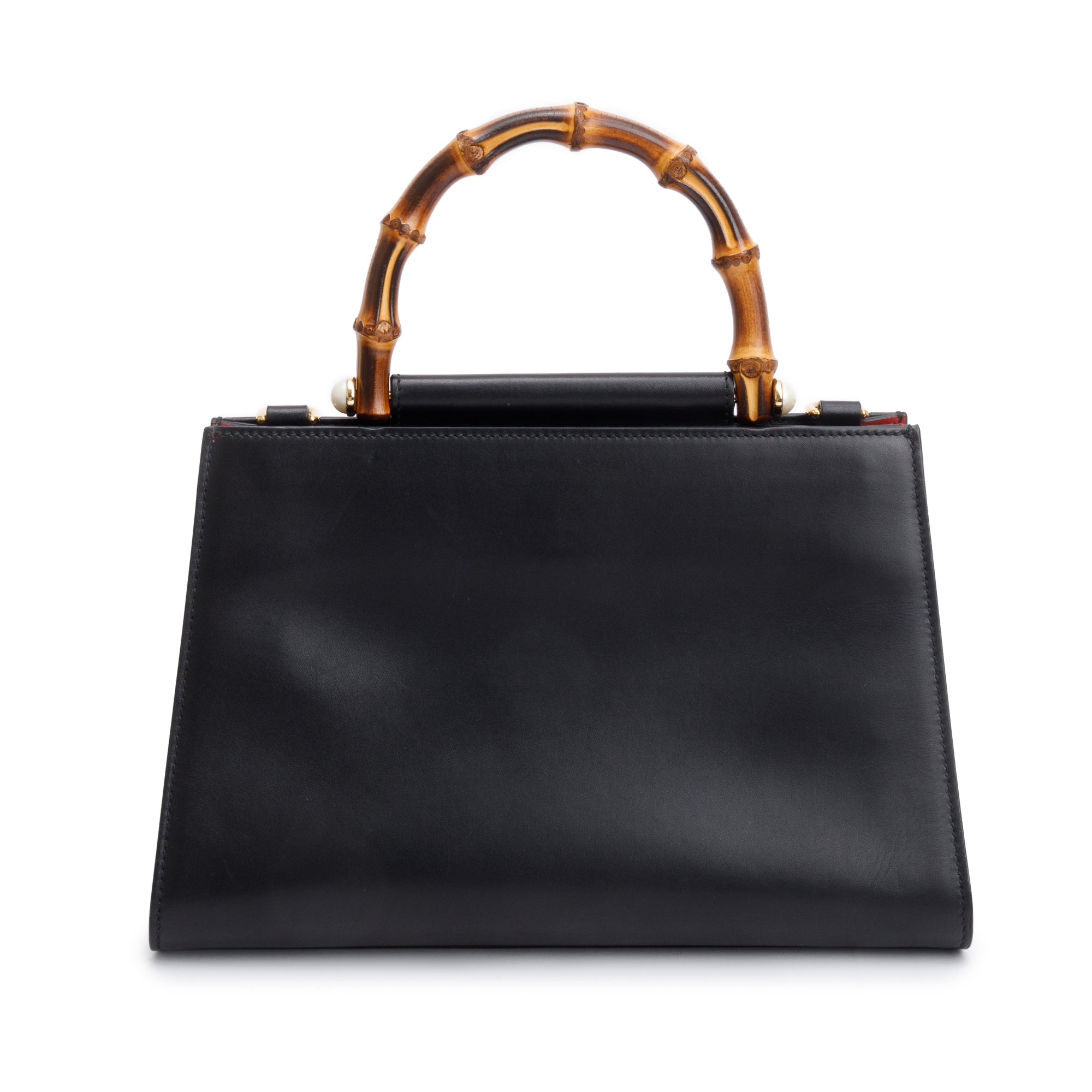 Gucci Black Leather Bamboo Small Nymphaea Handle Bag w/ Strap
