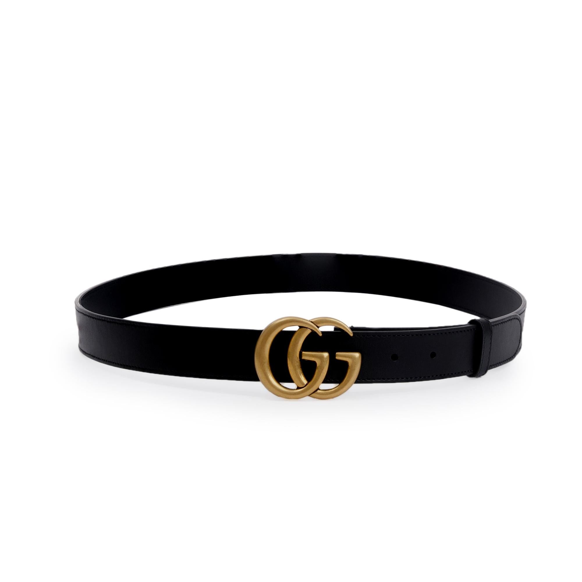 Gucci Black Leather Belt with Double G Buckle, 100 40 w/ Box