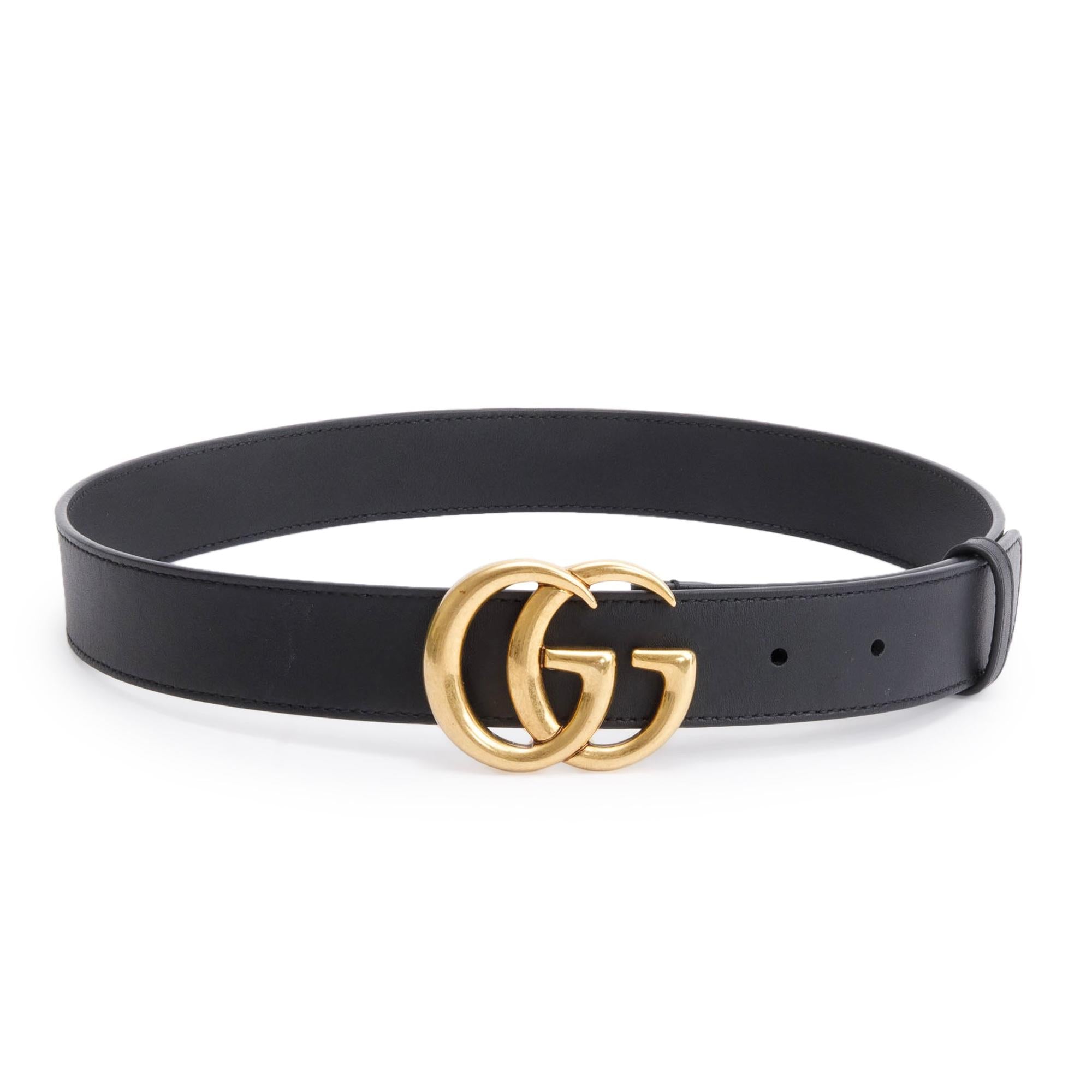 Gucci Black Leather Belt with Double G Buckle, 75 30 w/ Box