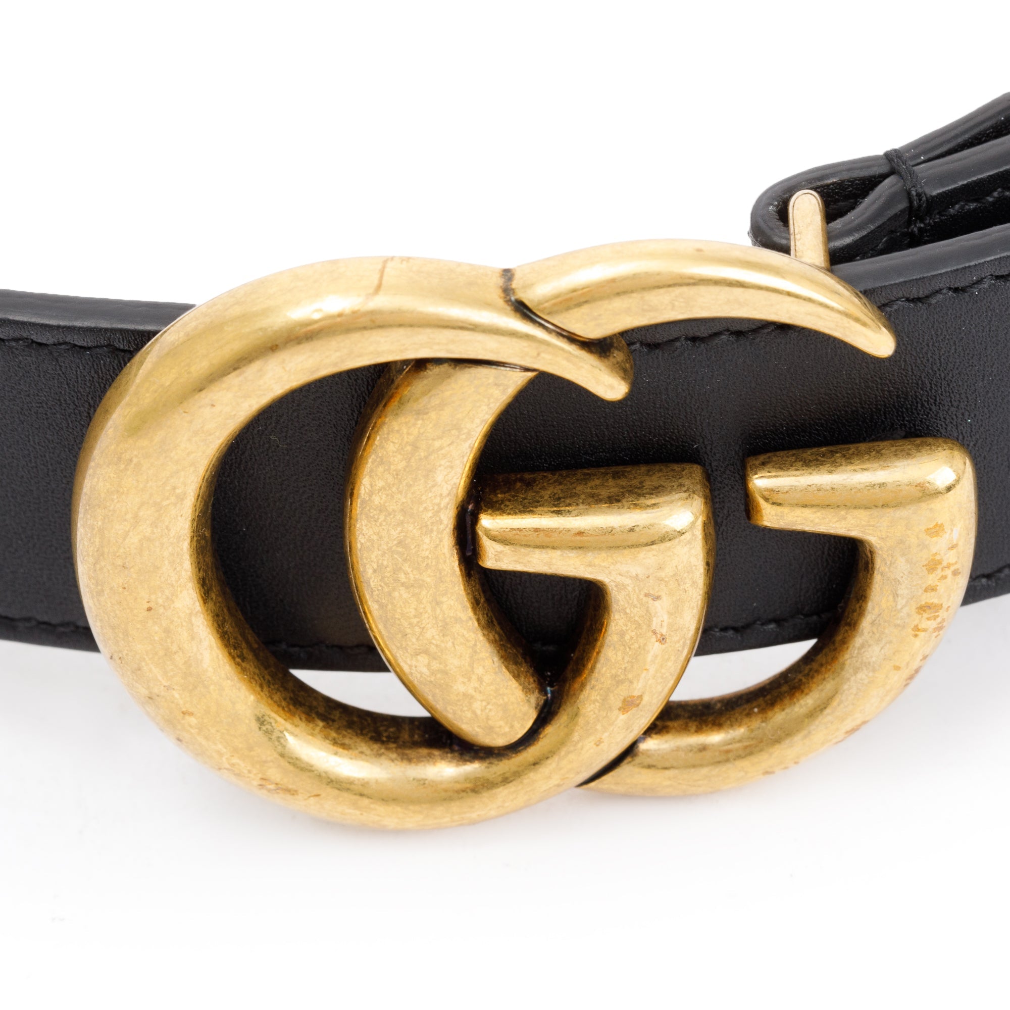 Gucci Black Leather Belt with Double G Buckle, 80 32 w/ Box