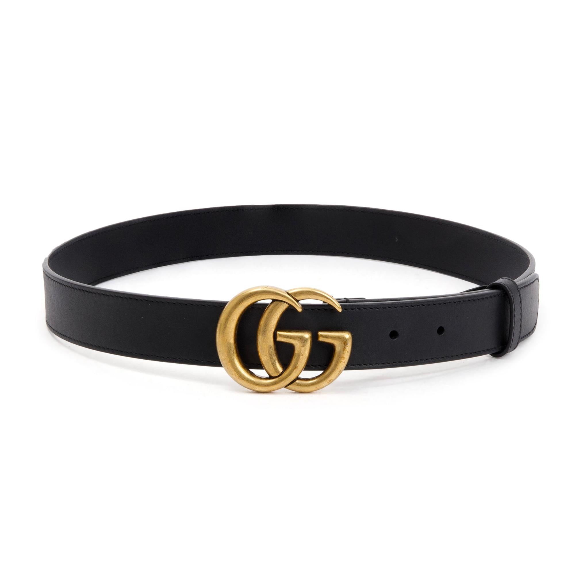 Gucci Black Leather Belt with Double G Buckle, 80 32 w/ Box