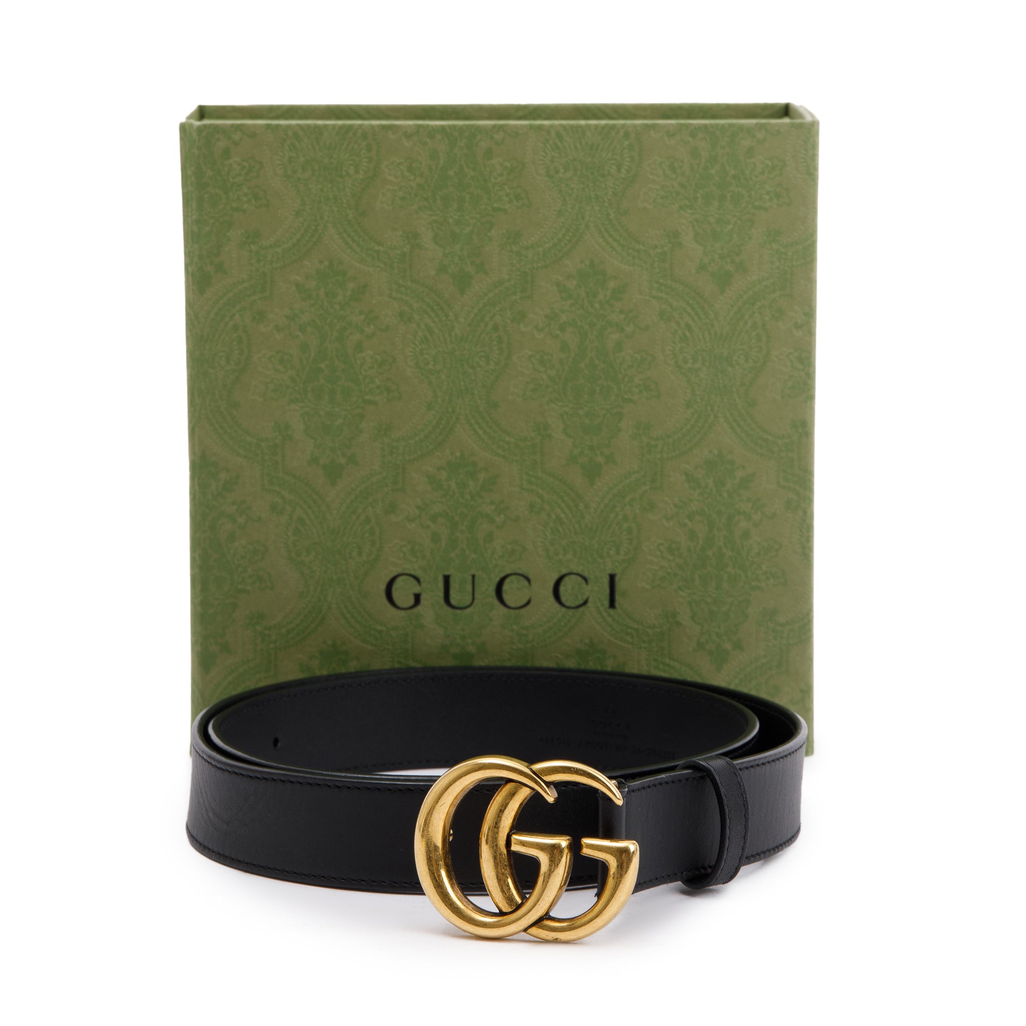 Gucci Black Leather Belt with Double G Buckle, 90 36 w/ Box