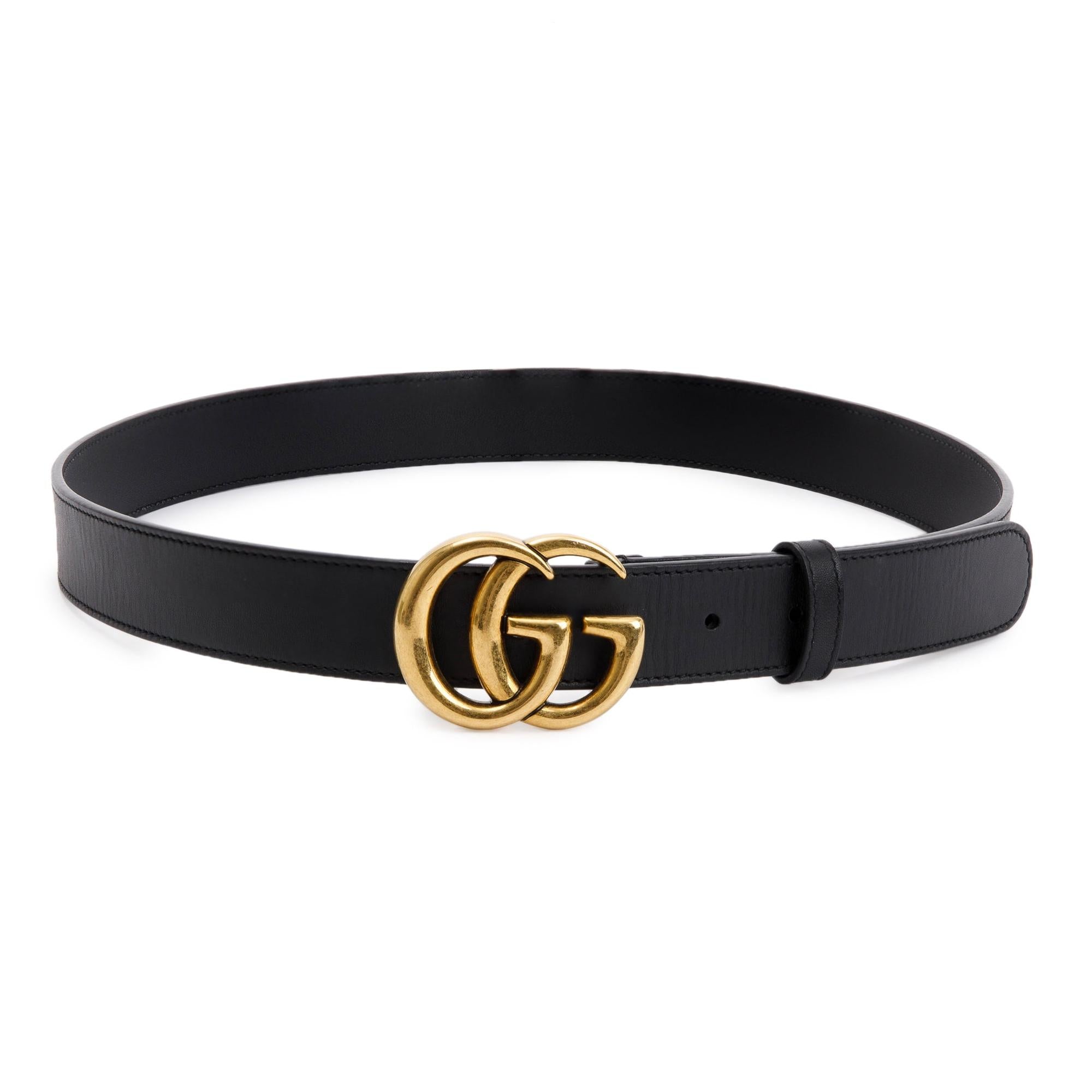 Gucci Black Leather Belt with Double G Buckle, 90 36 w/ Box