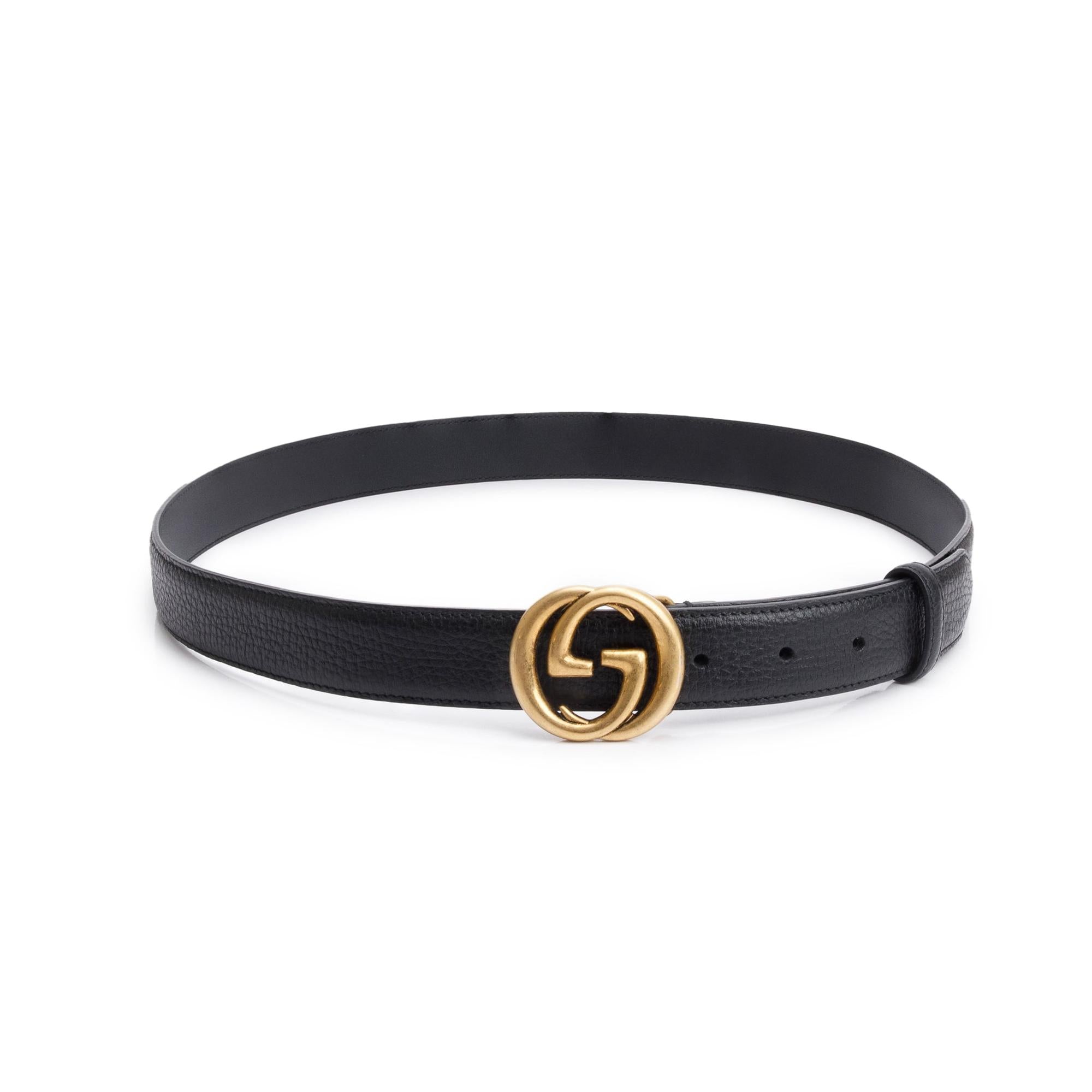 Gucci Black Leather Belt with Interlocking G Buckle, 100 40