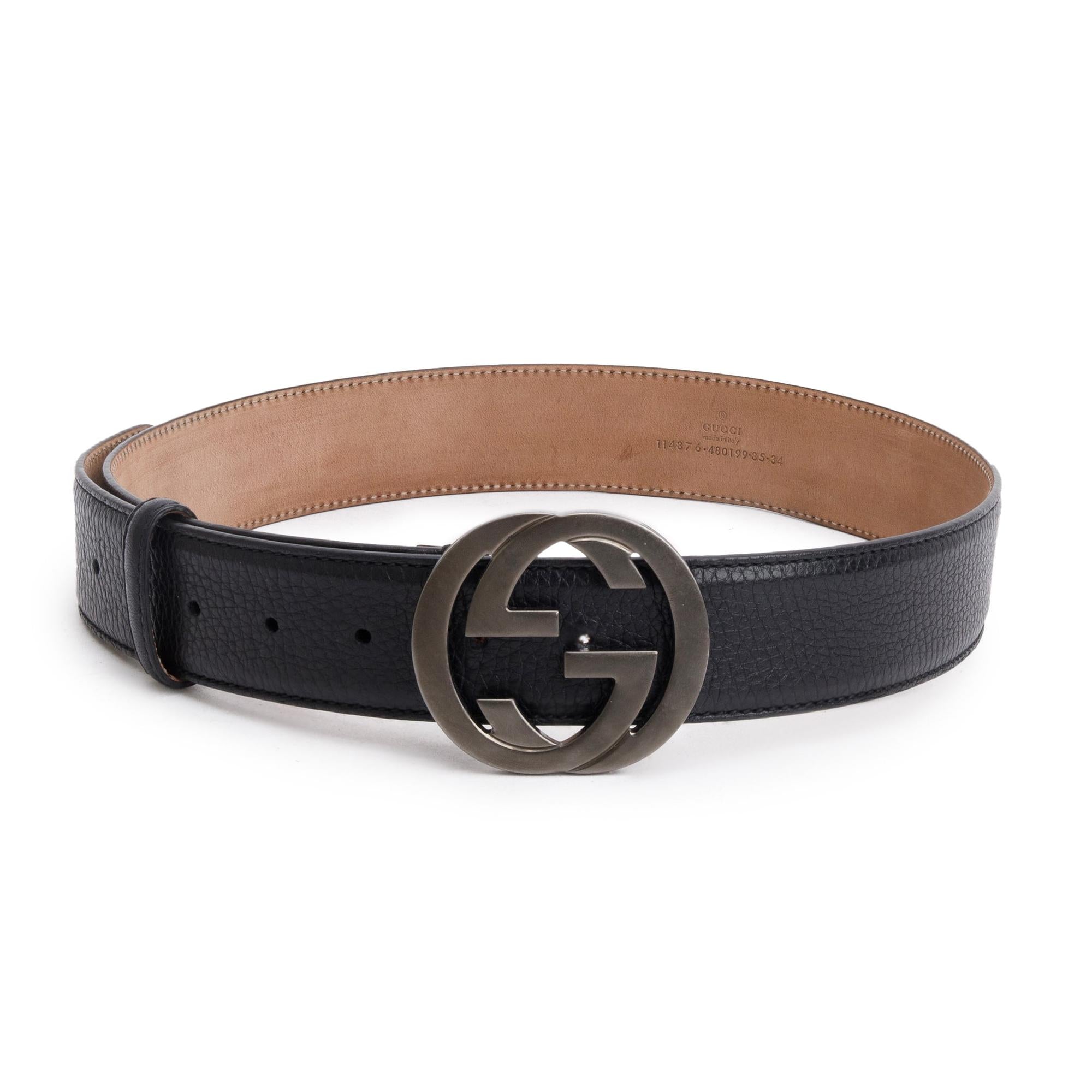 Gucci Black Leather Belt with Interlocking G Buckle, 85 34