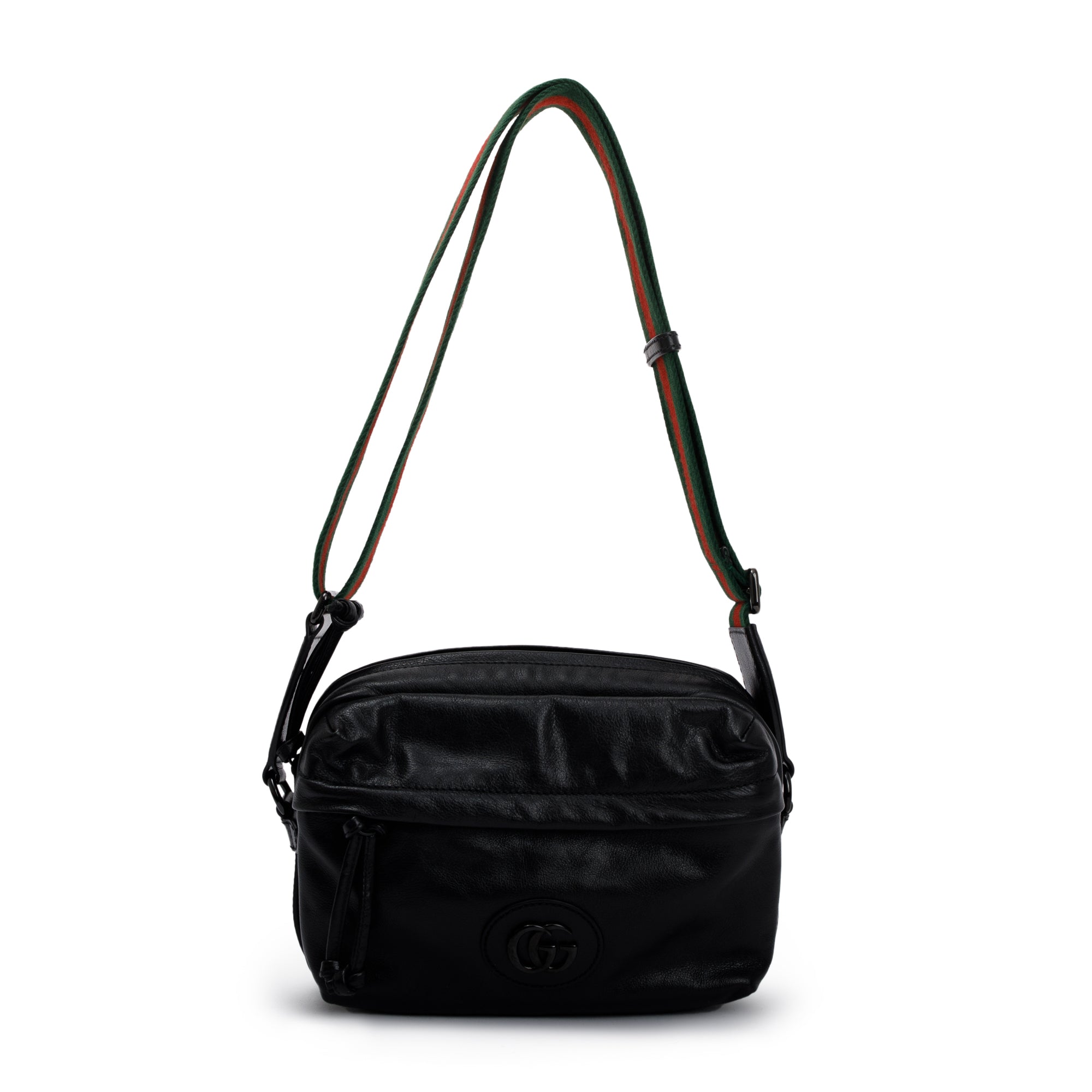 Gucci Black Leather Crossbody Bag With Tonal Double G