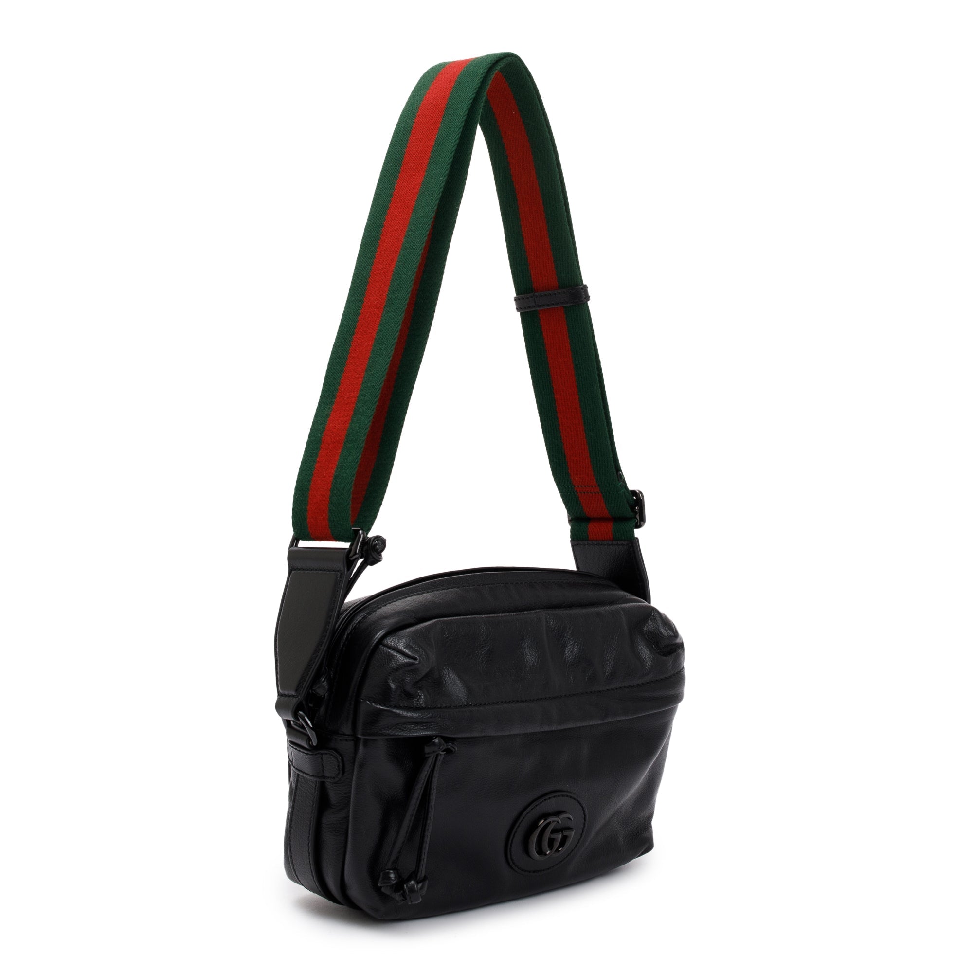 Gucci Black Leather Crossbody Bag With Tonal Double G