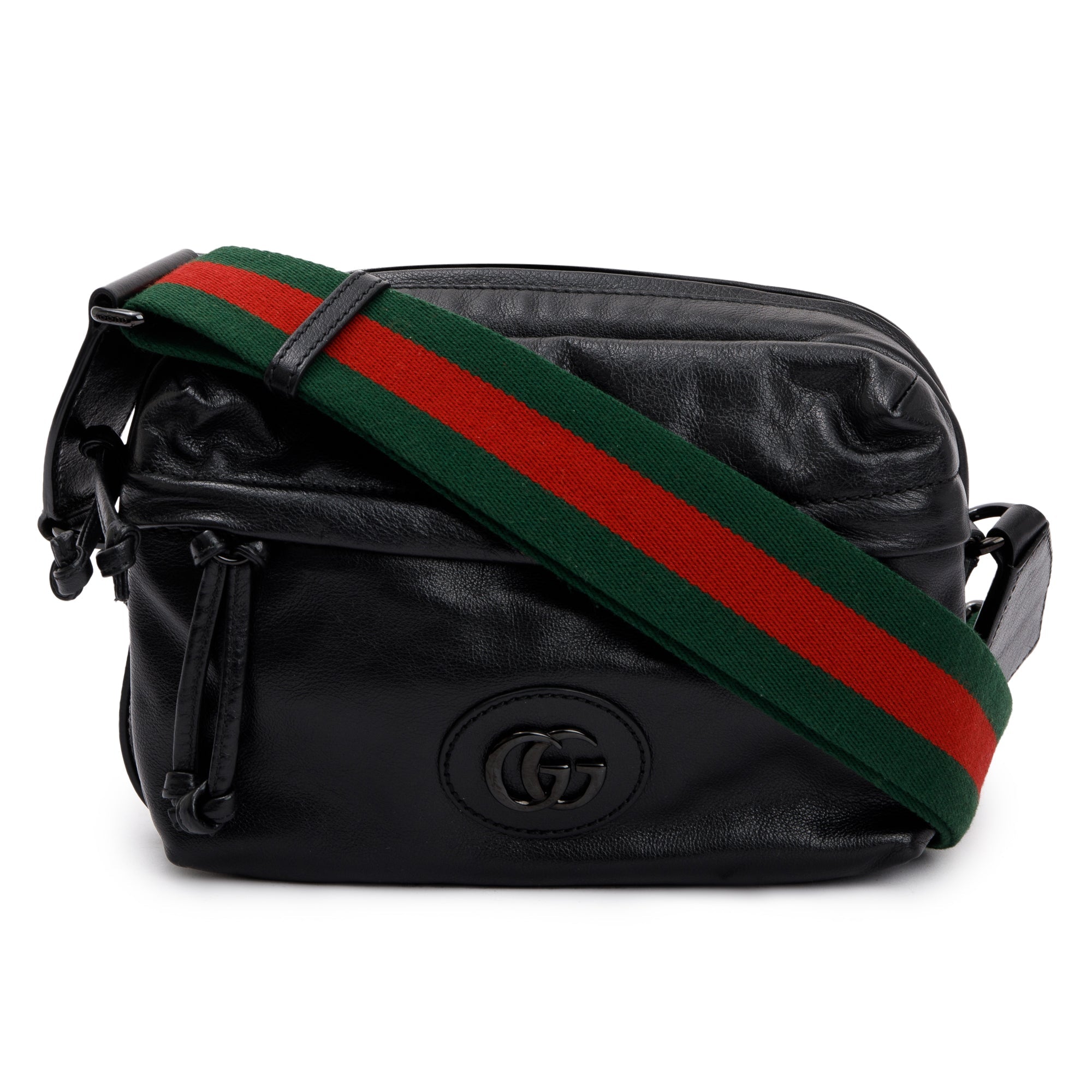 Gucci Black Leather Crossbody Bag With Tonal Double G