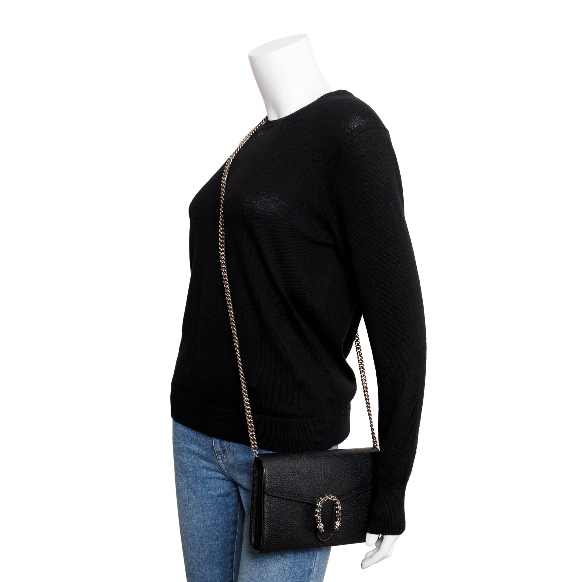 Gucci Black Leather Dionysus Mini Chain Wallet w/ Box