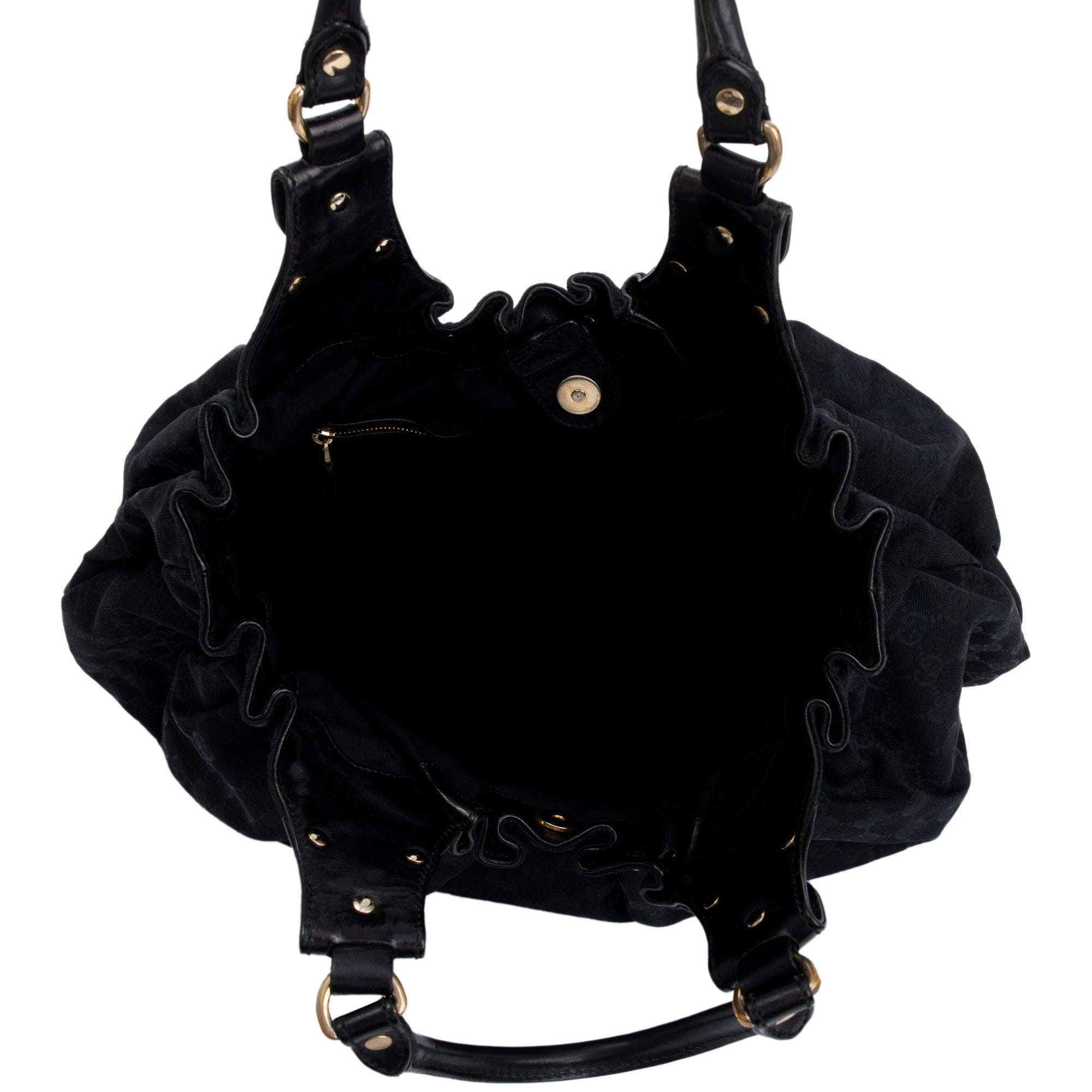 Gucci Black Leather GG Canvas Medium Studded Pelham Bag