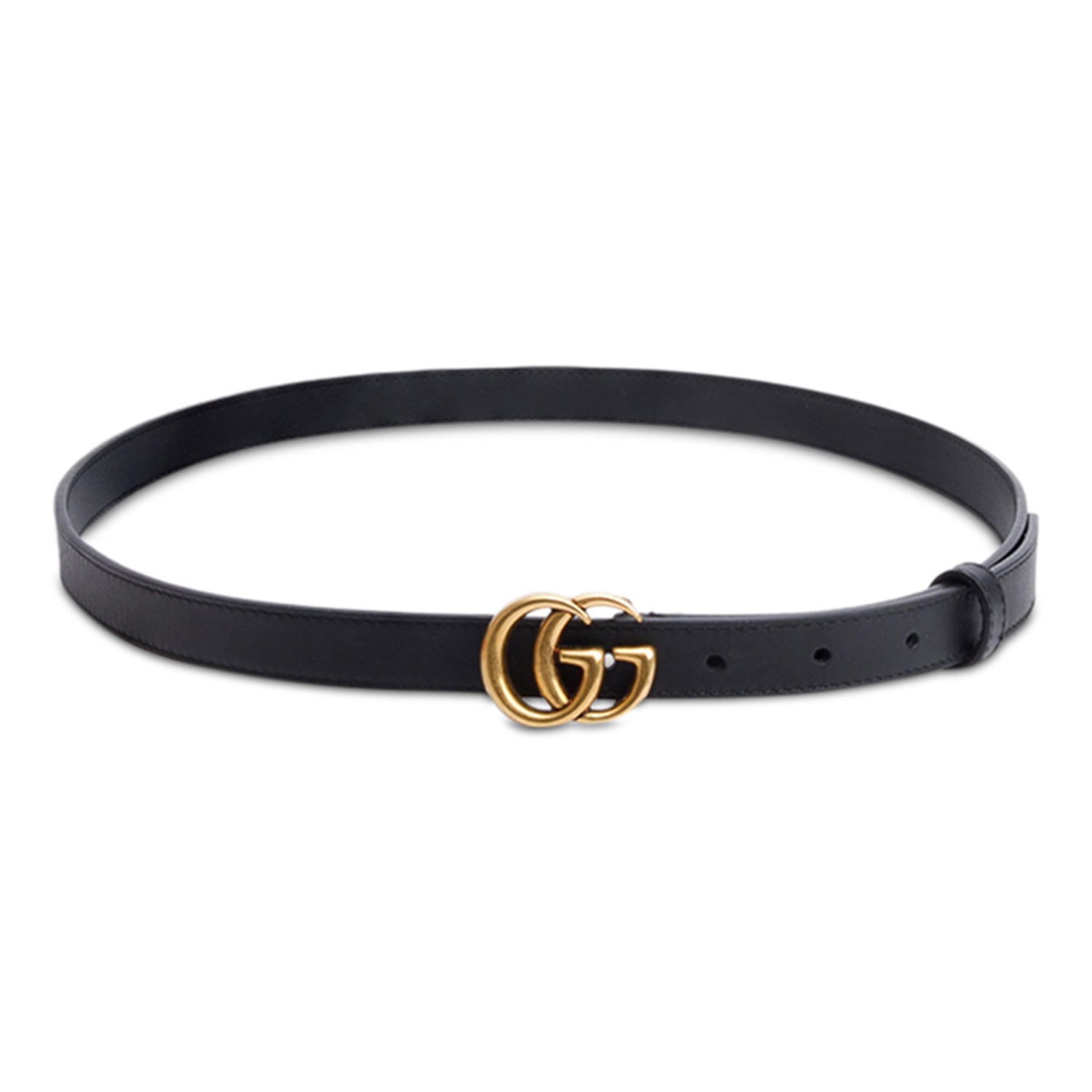 Gucci Black Leather GG Marmont Skinny Belt, 85 34
