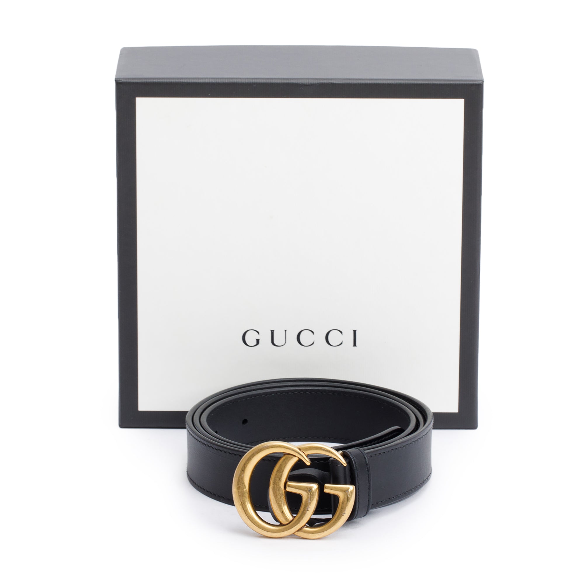 Gucci Black Leather GG Marmont Thin Belt, 105 42 w/ Box