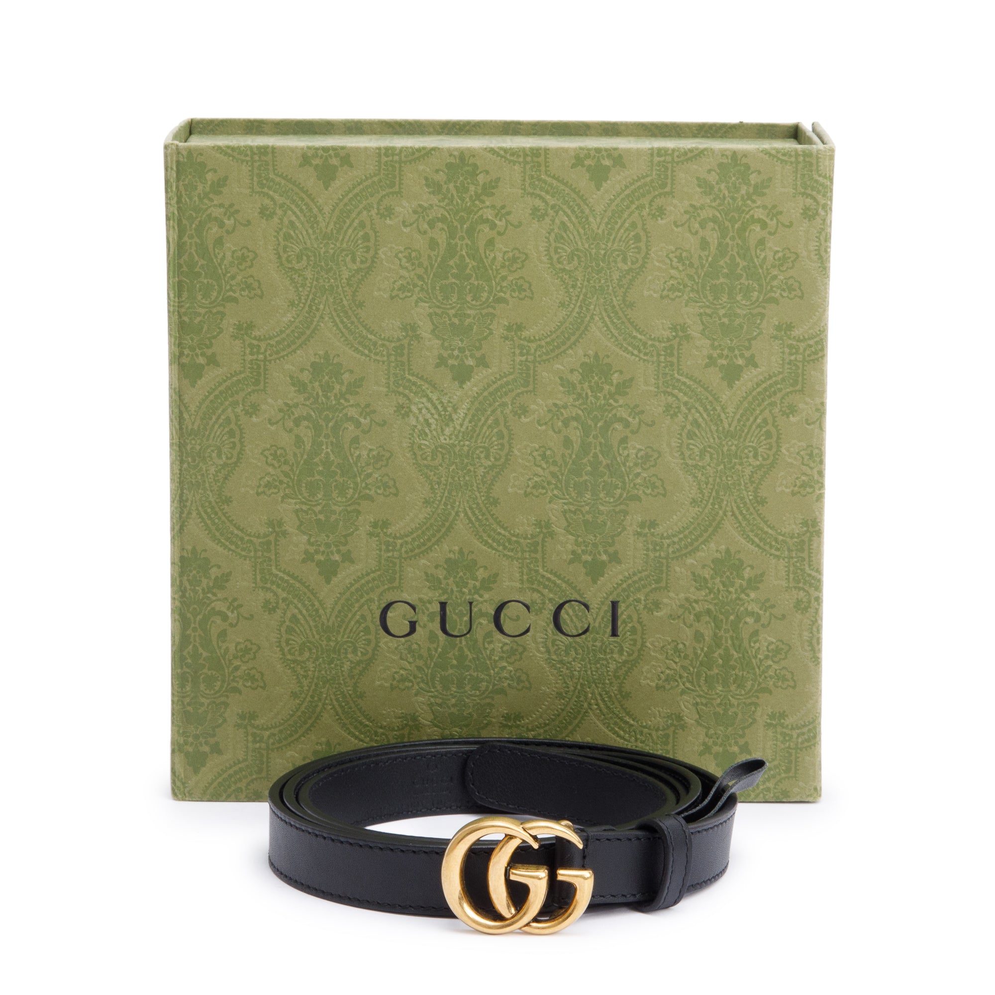 Gucci Black Leather GG Marmont Thin Belt, 110 44 w/ Box