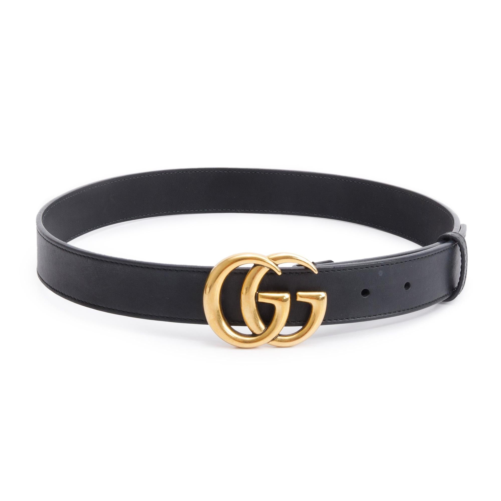 Gucci Black Leather GG Marmont Thin Belt, 75 30
