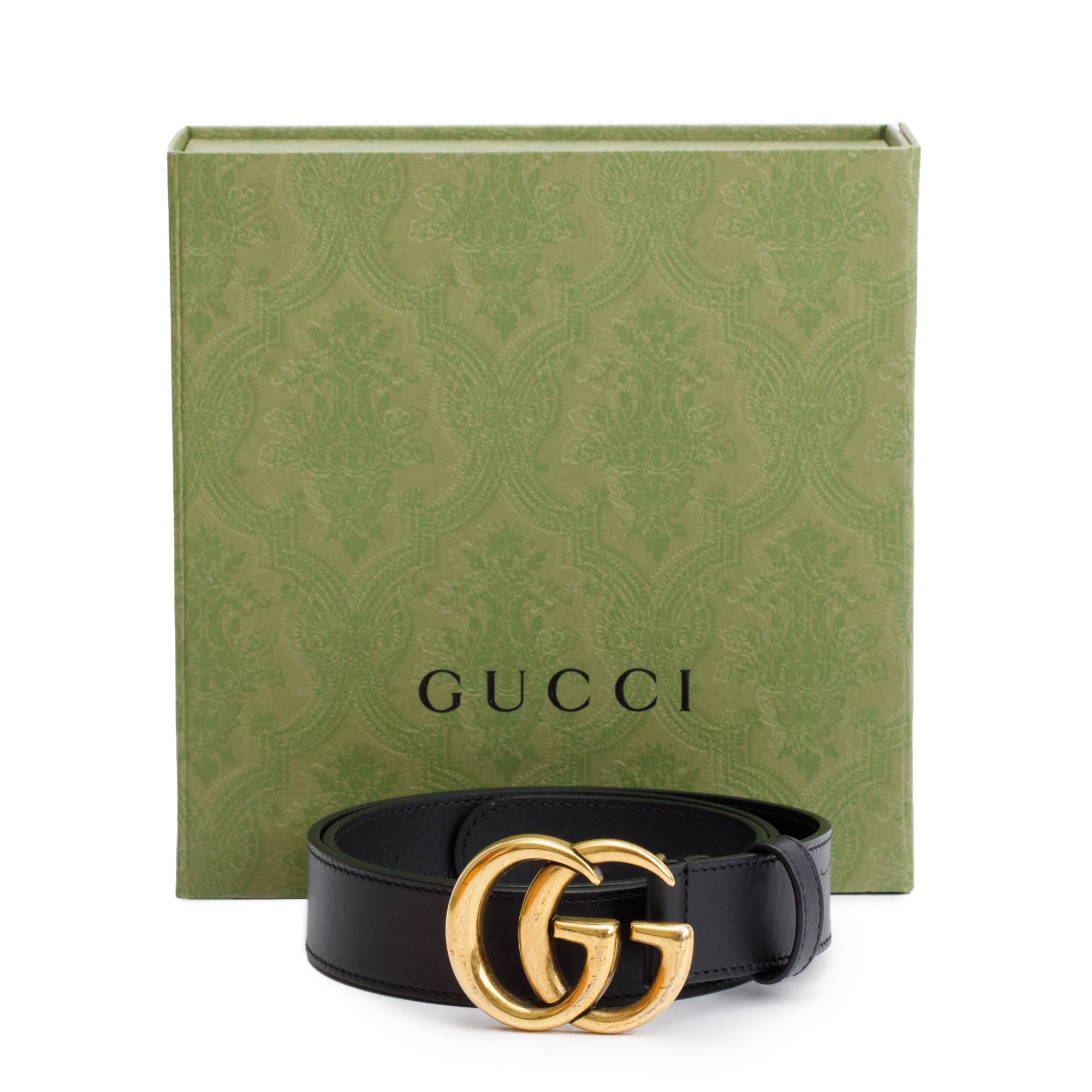 Gucci Black Leather GG Marmont Thin Belt, 80 32 w/ Box