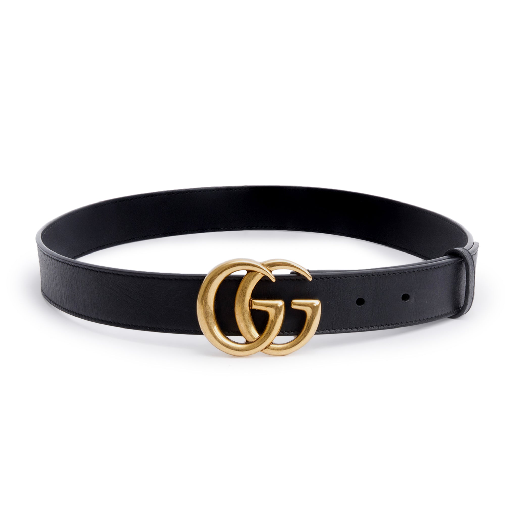 Gucci Black Leather GG Marmont Thin Belt, 80 32