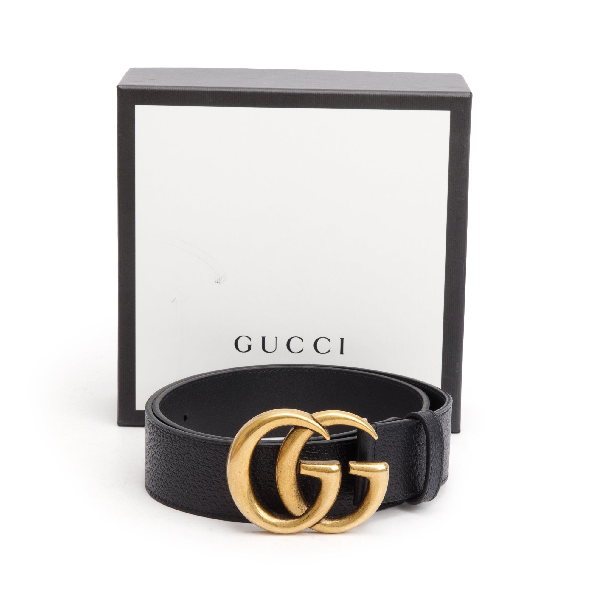 Gucci Black Leather GG Marmont Wide Belt with Interlocking G Buckle, 85 34 w/ Box