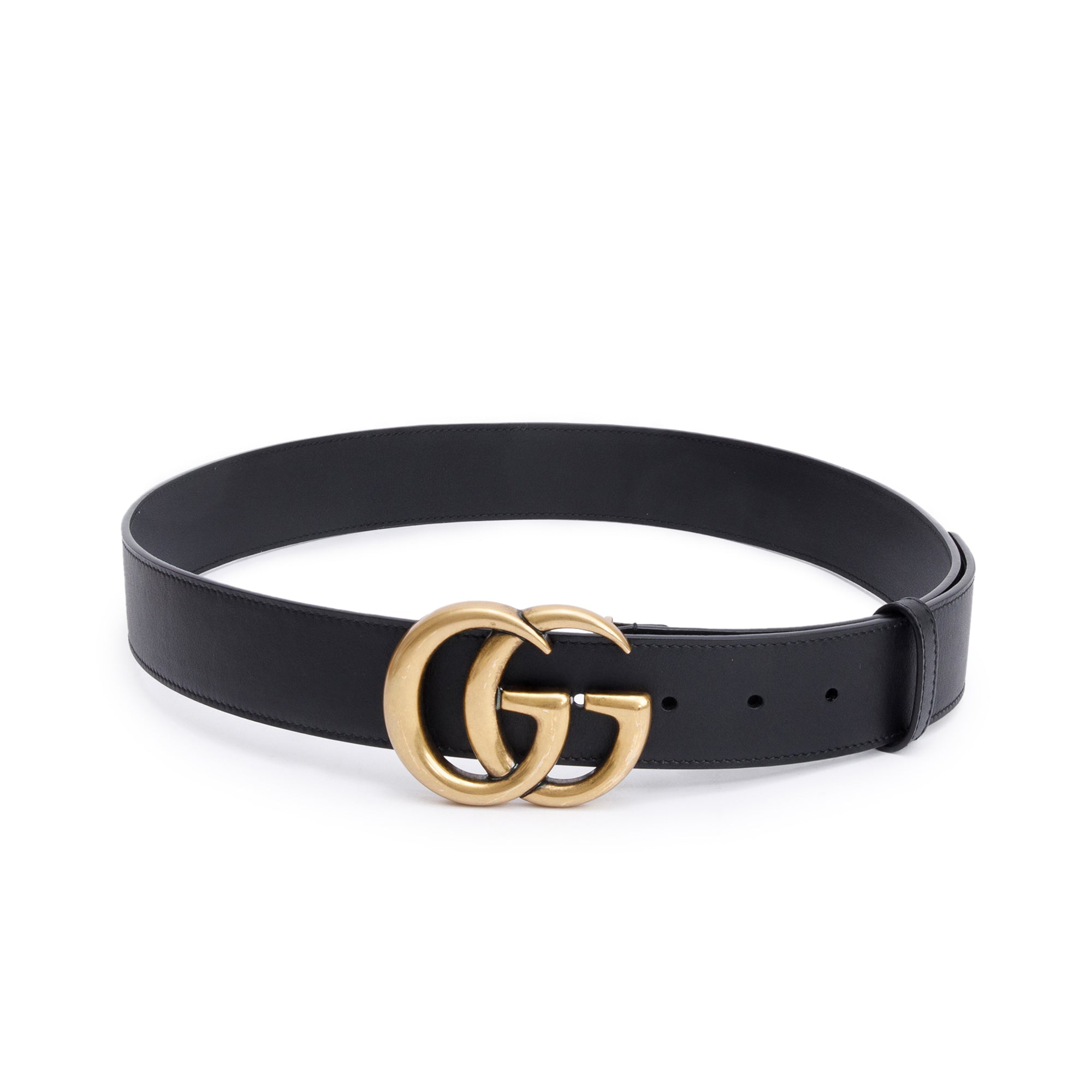 Gucci Black Leather GG Marmont Wide Belt with Interlocking G Buckle, 95 38