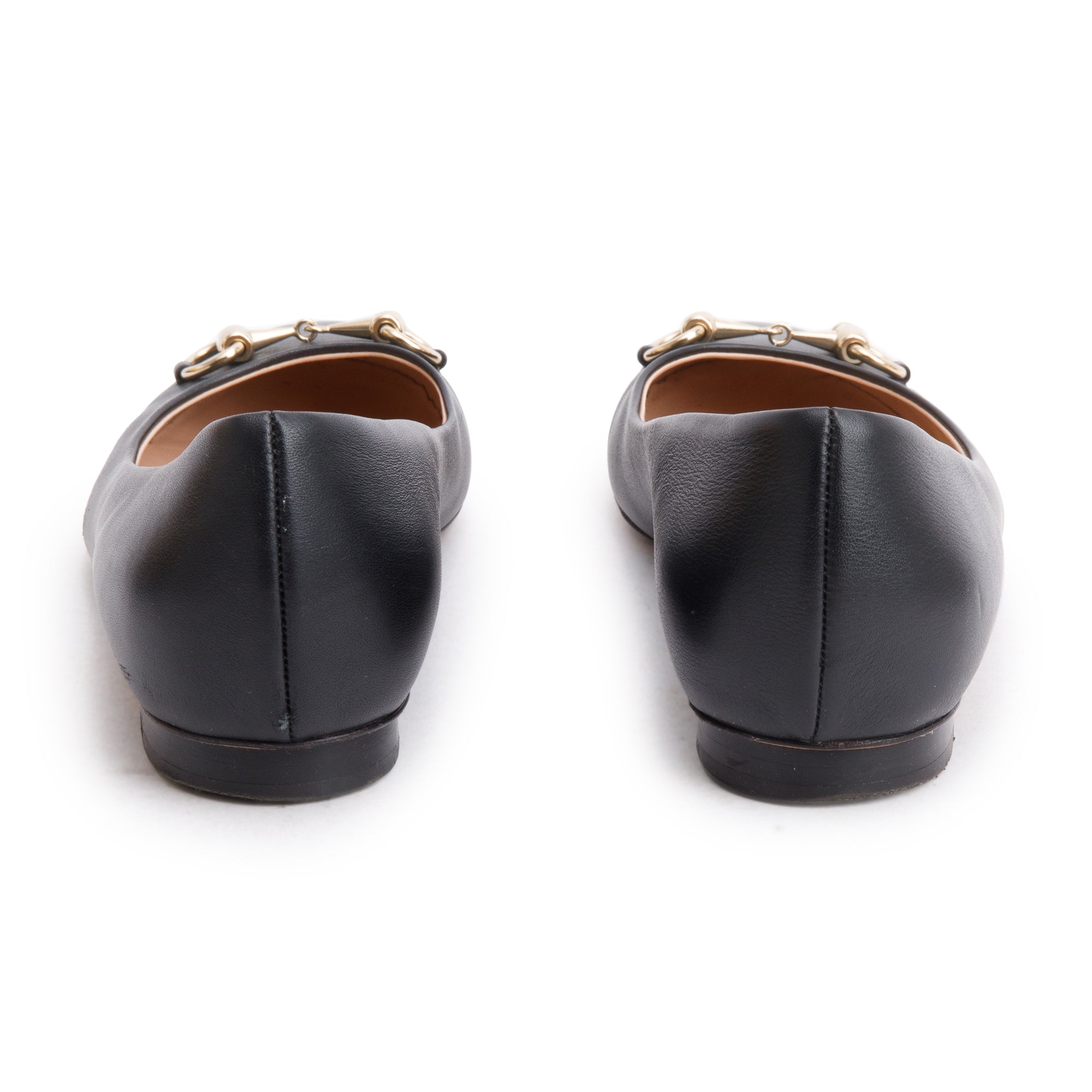 Gucci Black Leather Horsebit Accent Ballet Flats, Size 37.5 w/ Box