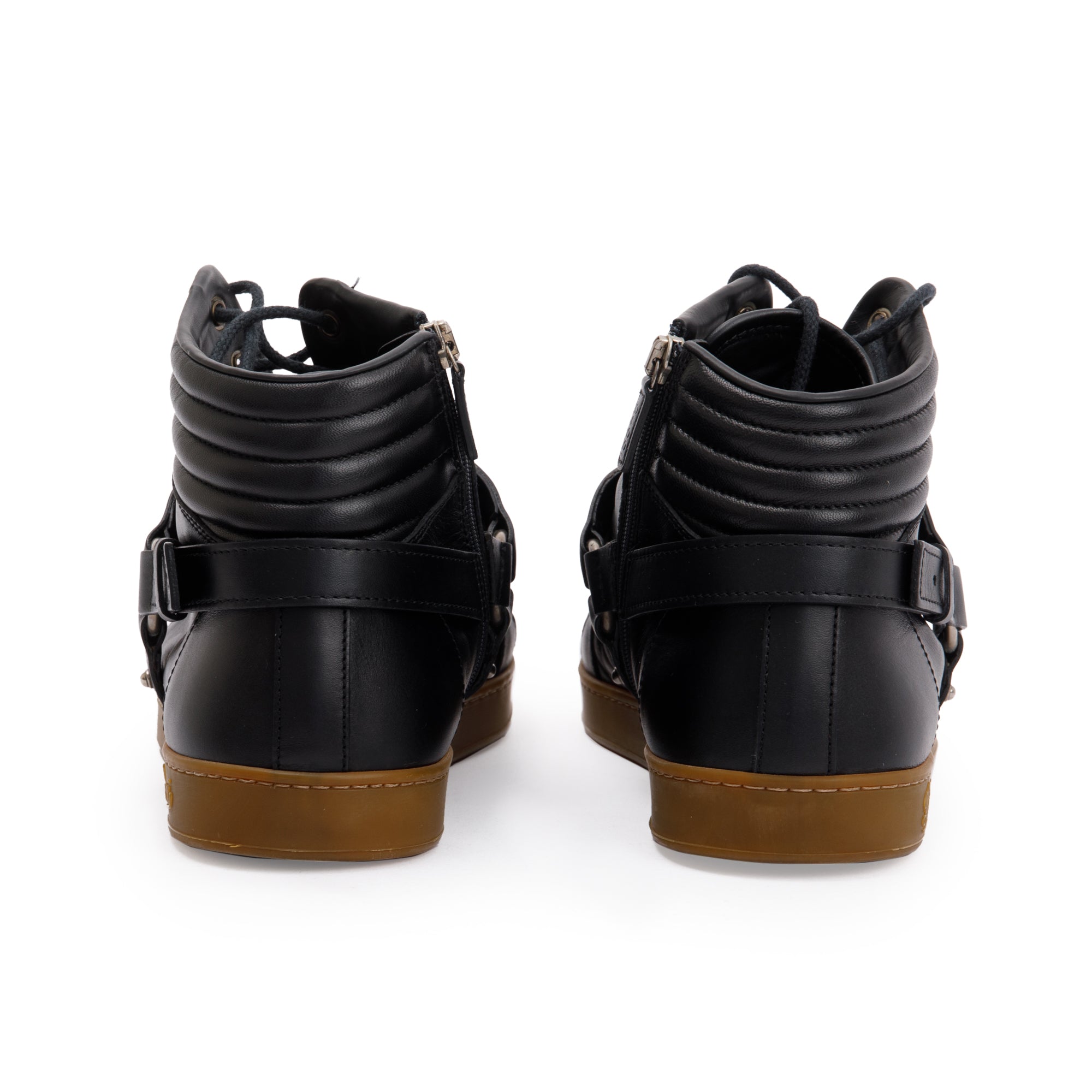 Gucci Black Leather Horsebit Accent High Top Sneakers, Size 8.5 w/ Box