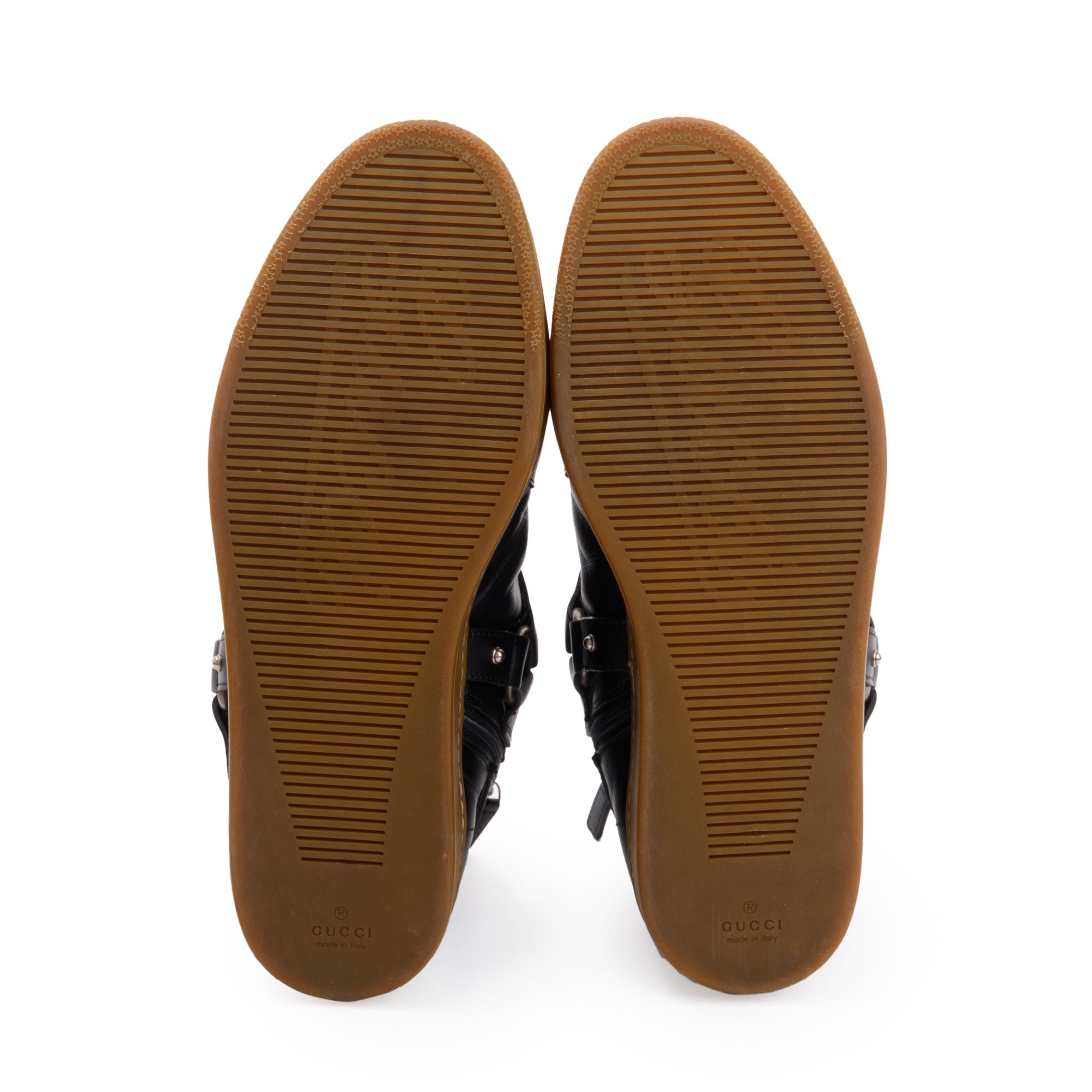 Gucci Black Leather Horsebit Accent High Top Sneakers, Size 8.5 w/ Box