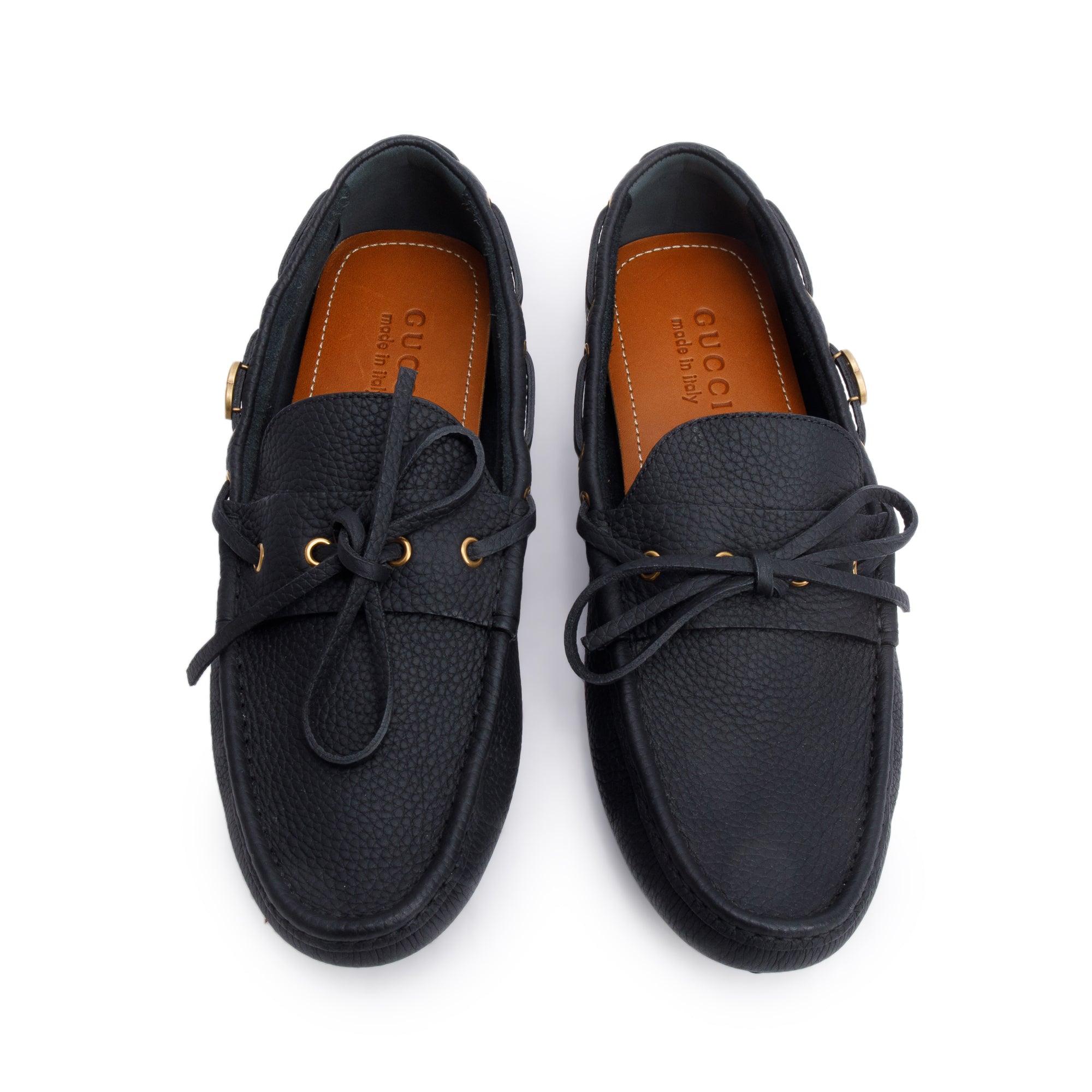 Gucci Black Leather Interlocking G Accent Drivers Loafers, Size 42