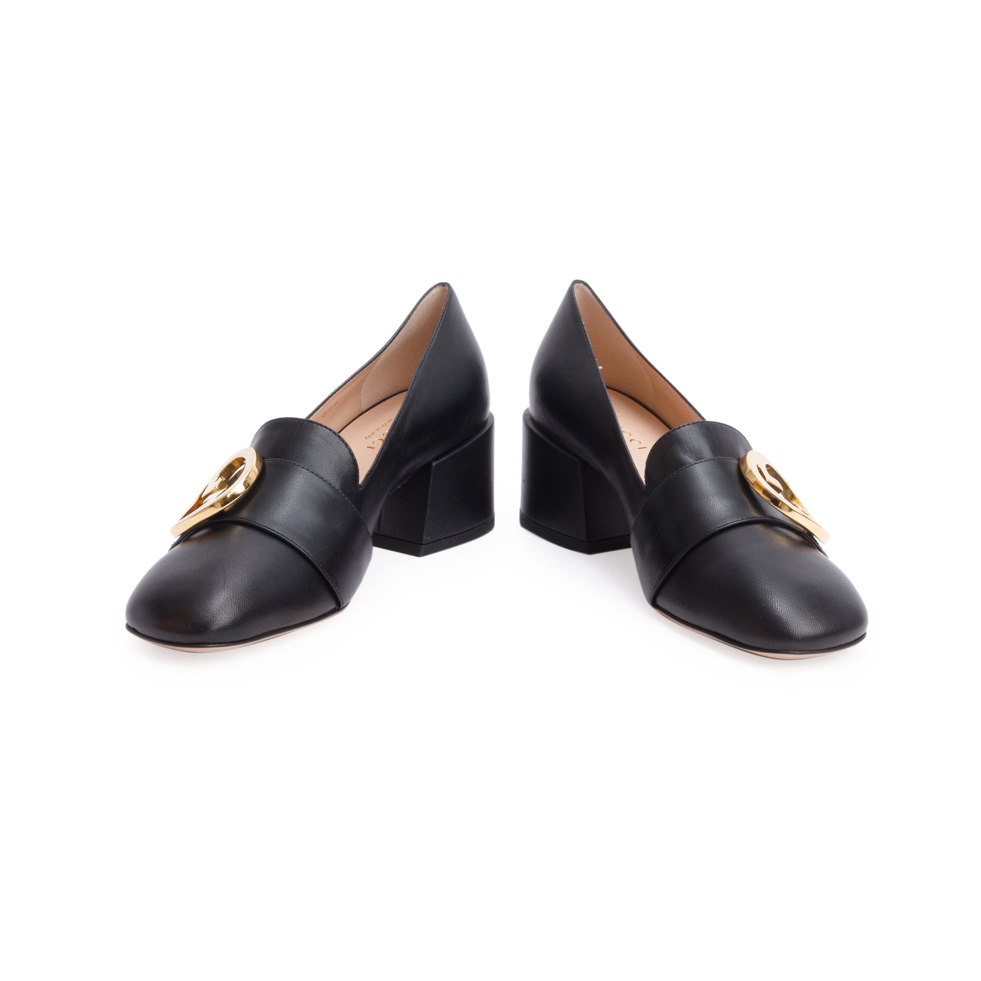 Gucci Black Leather Interlocking G Logo Pumps, Size 35.5