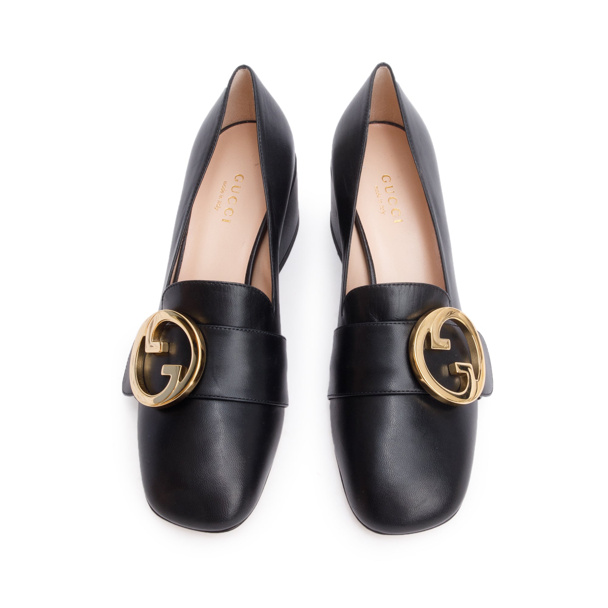 Gucci Black Leather Interlocking G Logo Pumps, Size 35.5