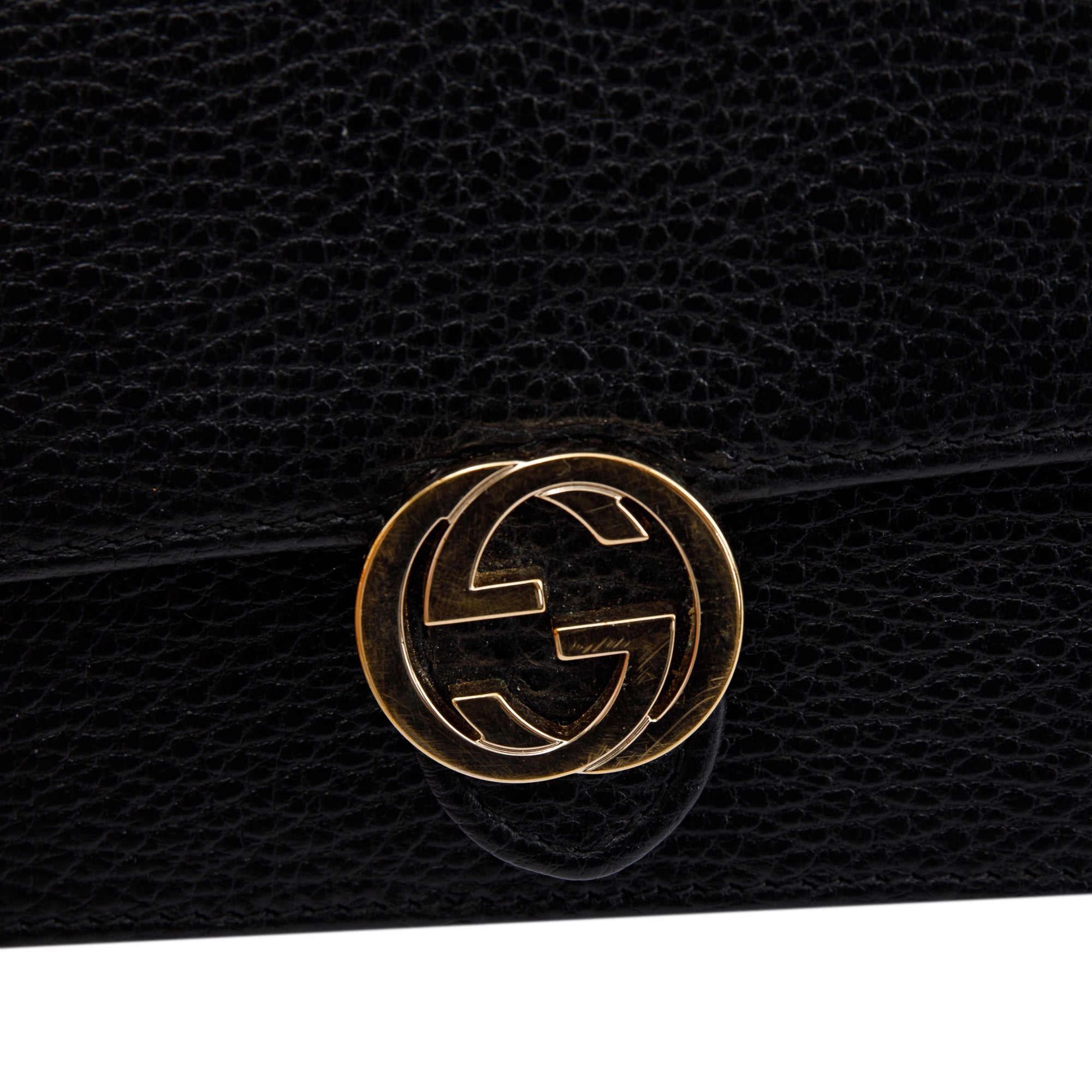 Gucci Black Leather Interlocking G Wallet on Chain w/ Box