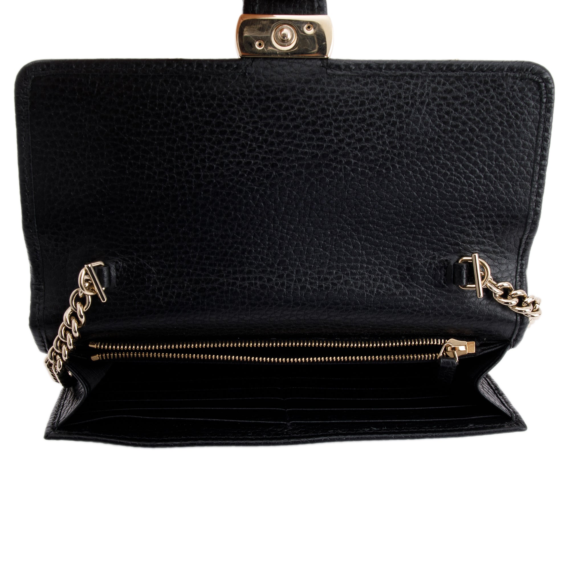 Gucci Black Leather Interlocking G Wallet on Chain w/ Box