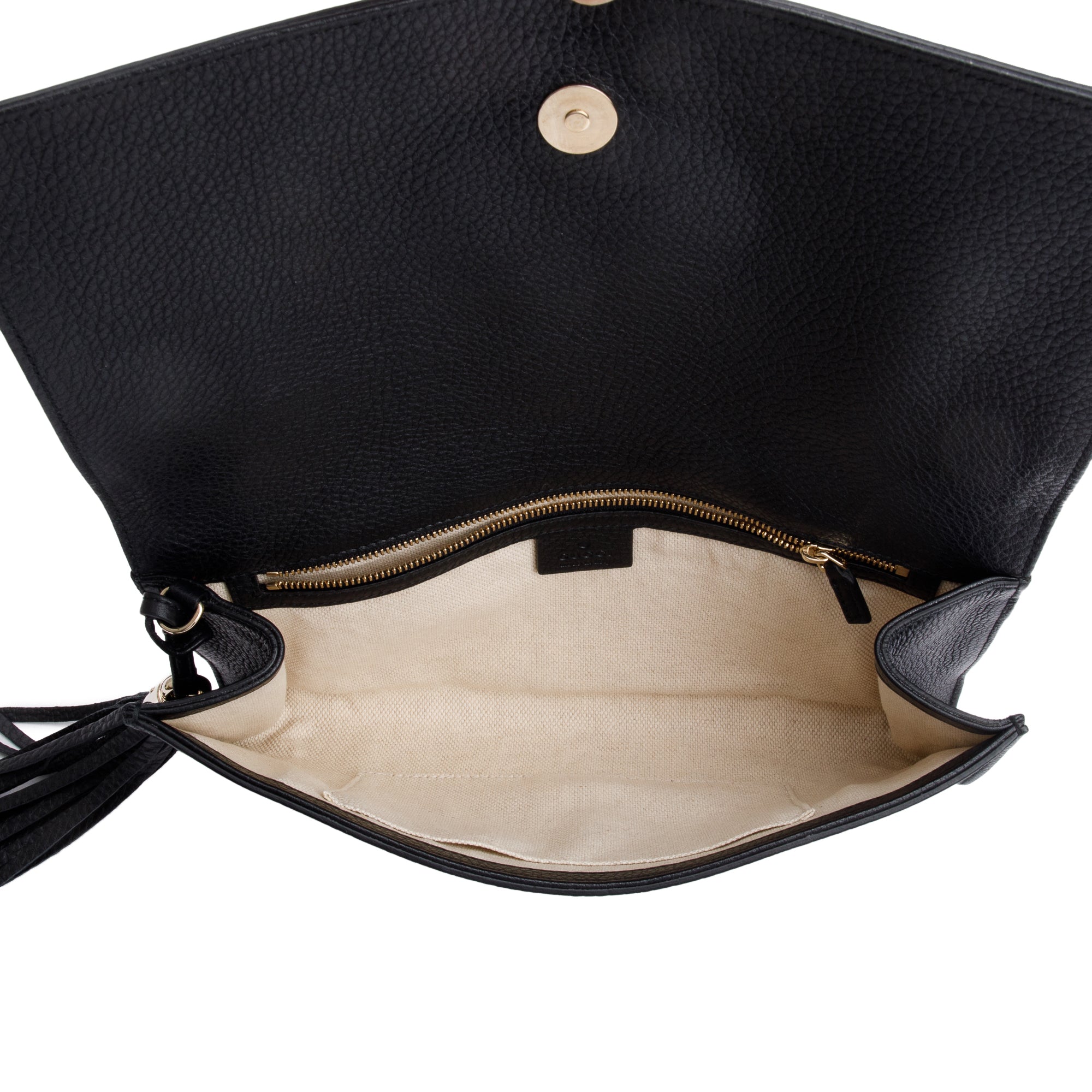 Gucci Black Leather Medium GG Soho Tassel Clutch Bag