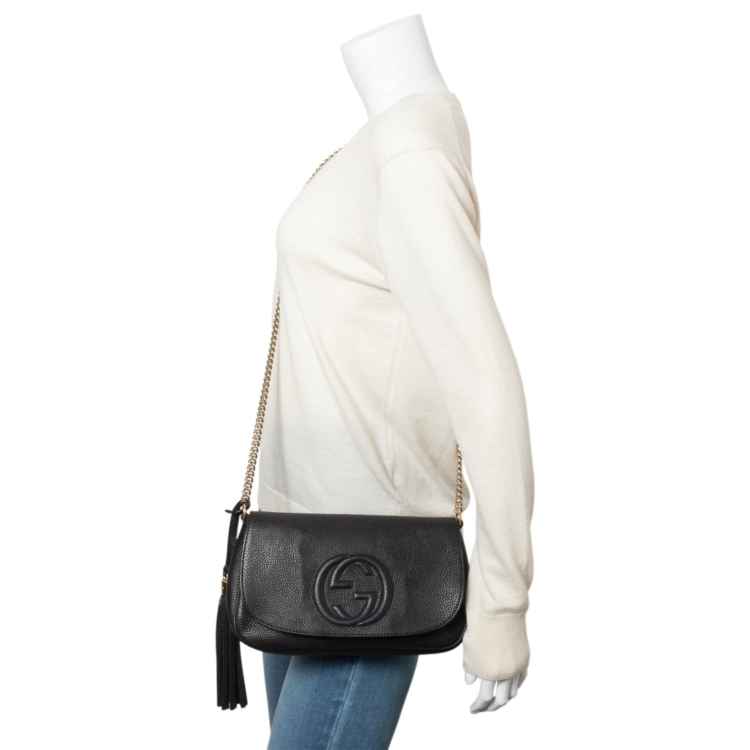 Gucci Black Leather Medium Soho Chain Crossbody Bag