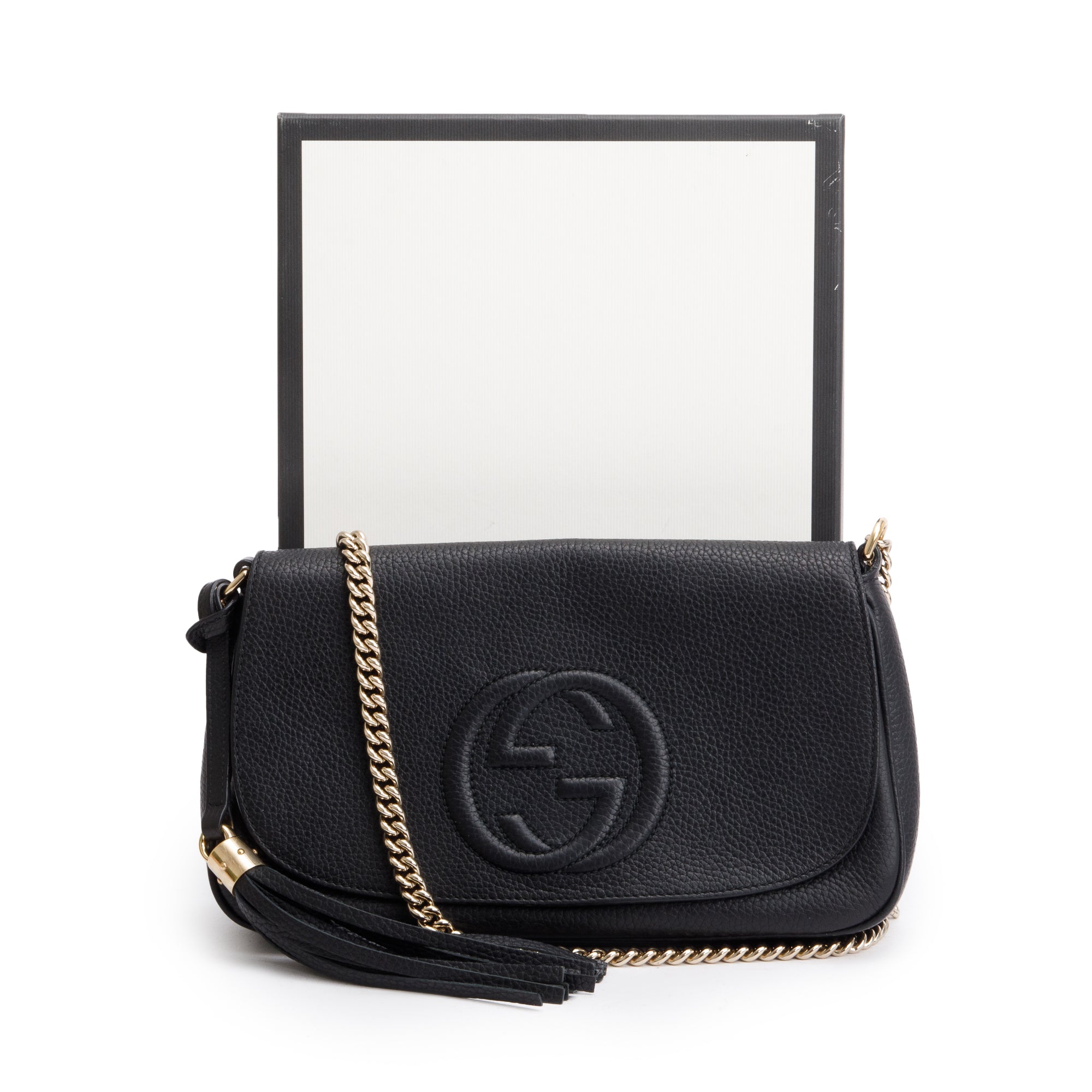 Gucci Black Leather Medium Soho Chain Crossbody Bag w/ Box