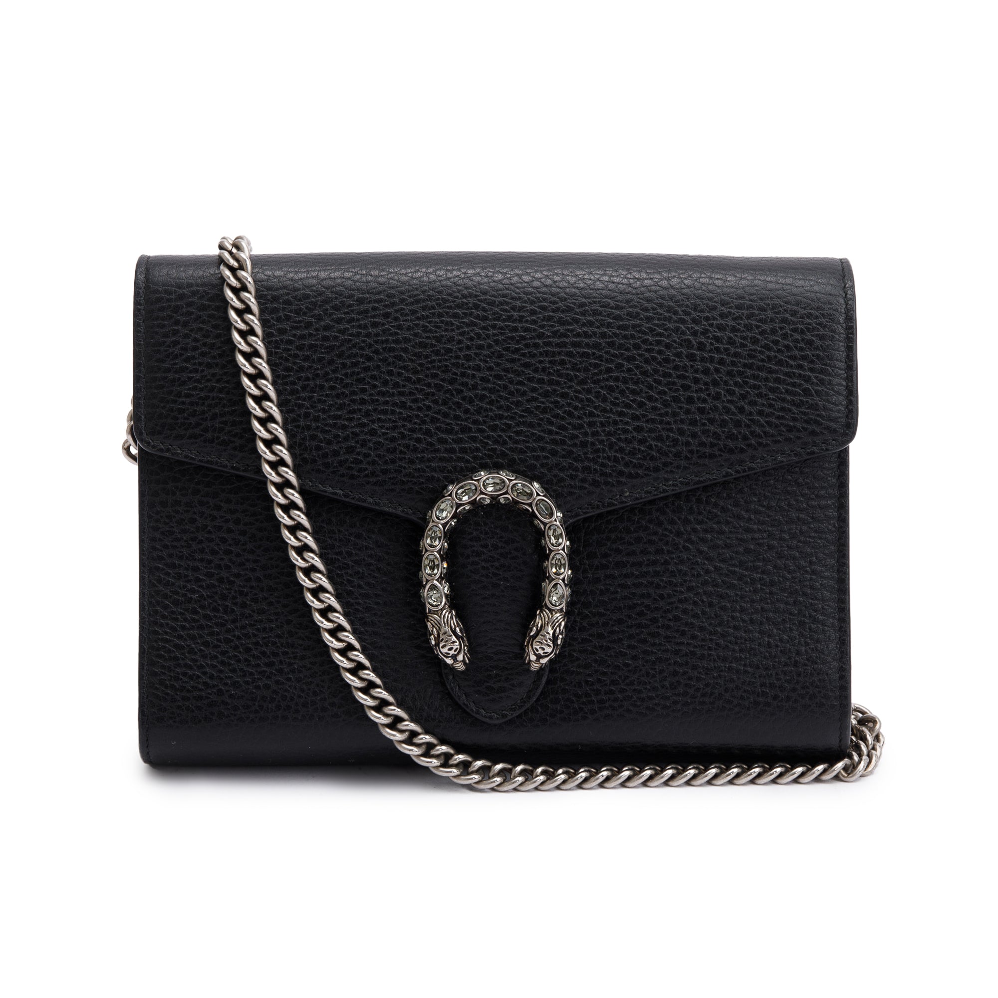 Gucci Black Leather Mini Dionysus Chain Wallet