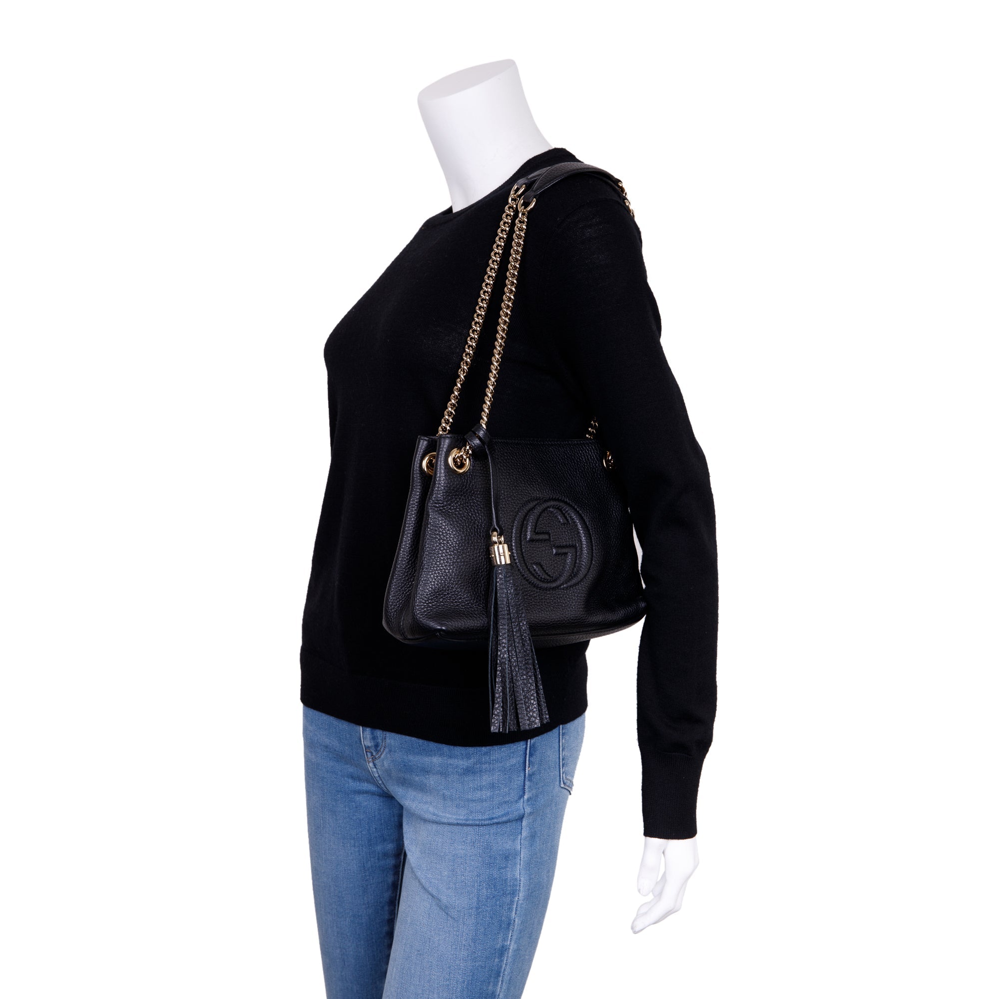 Gucci Black Leather Mini Soho Chain Tote