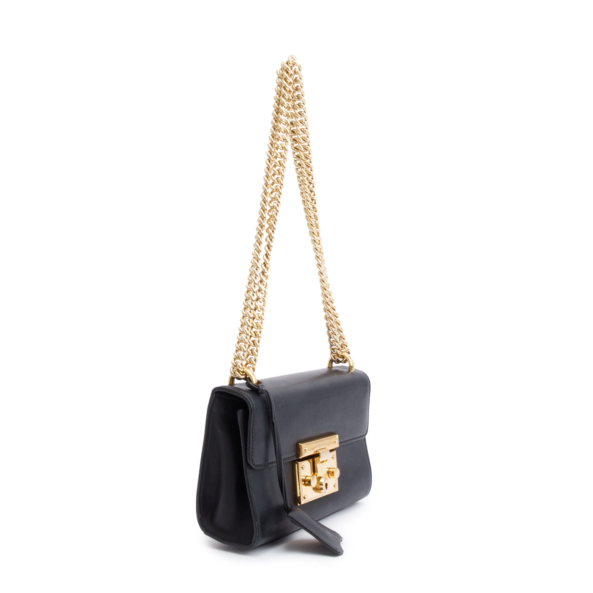Gucci Black Leather Small Padlock Chain Shoulder Bag