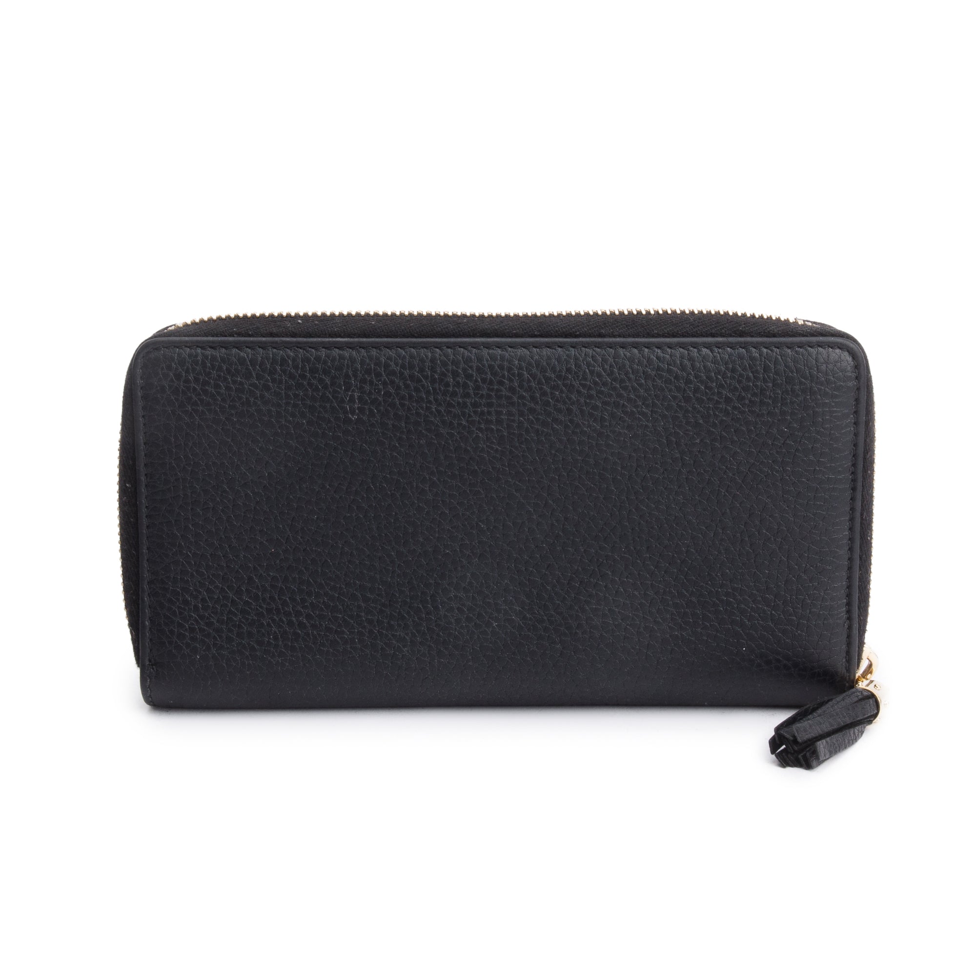 Gucci Black Leather Soho GG Logo Continental Zip Around Wallet