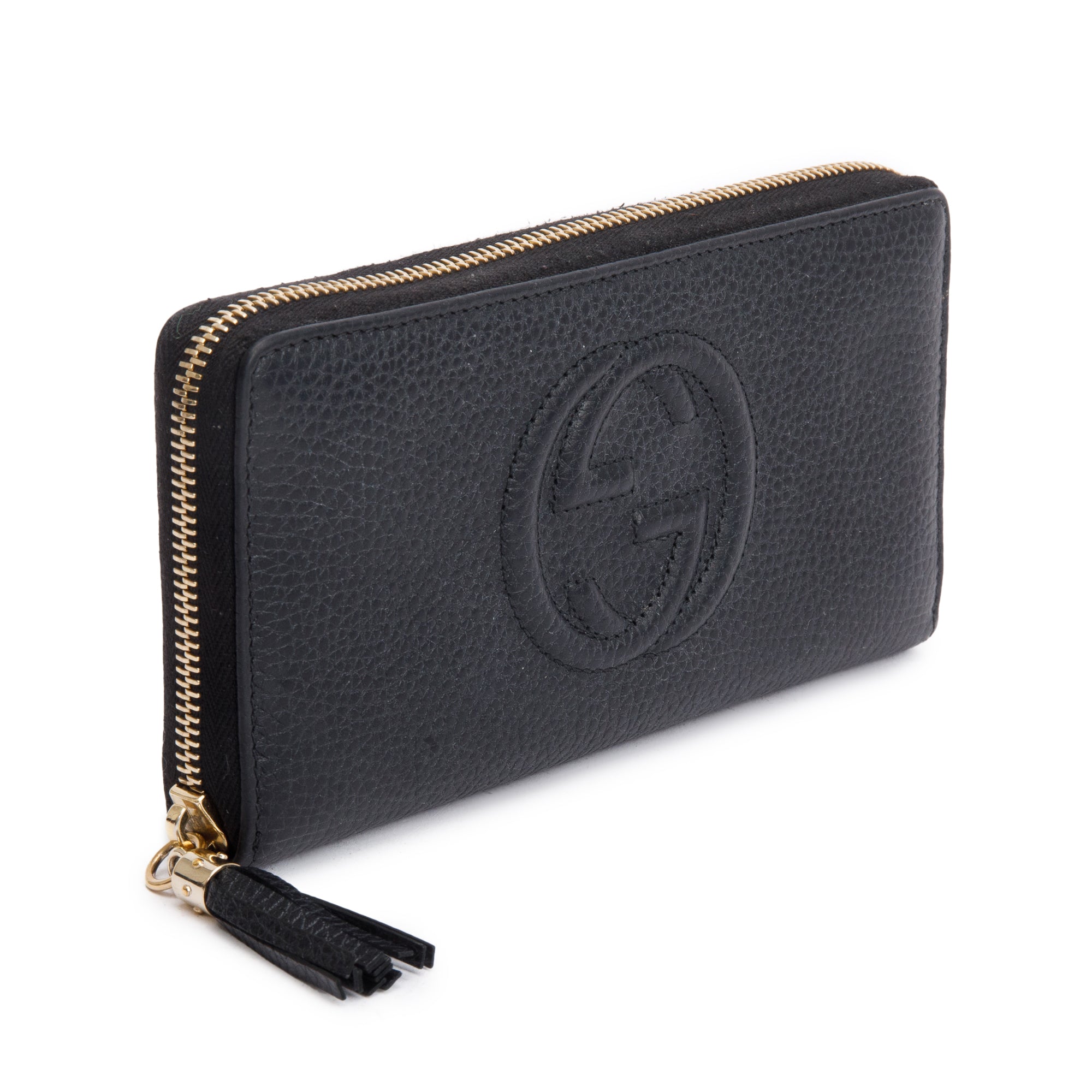 Gucci Black Leather Soho GG Logo Continental Zip Around Wallet w/ Box