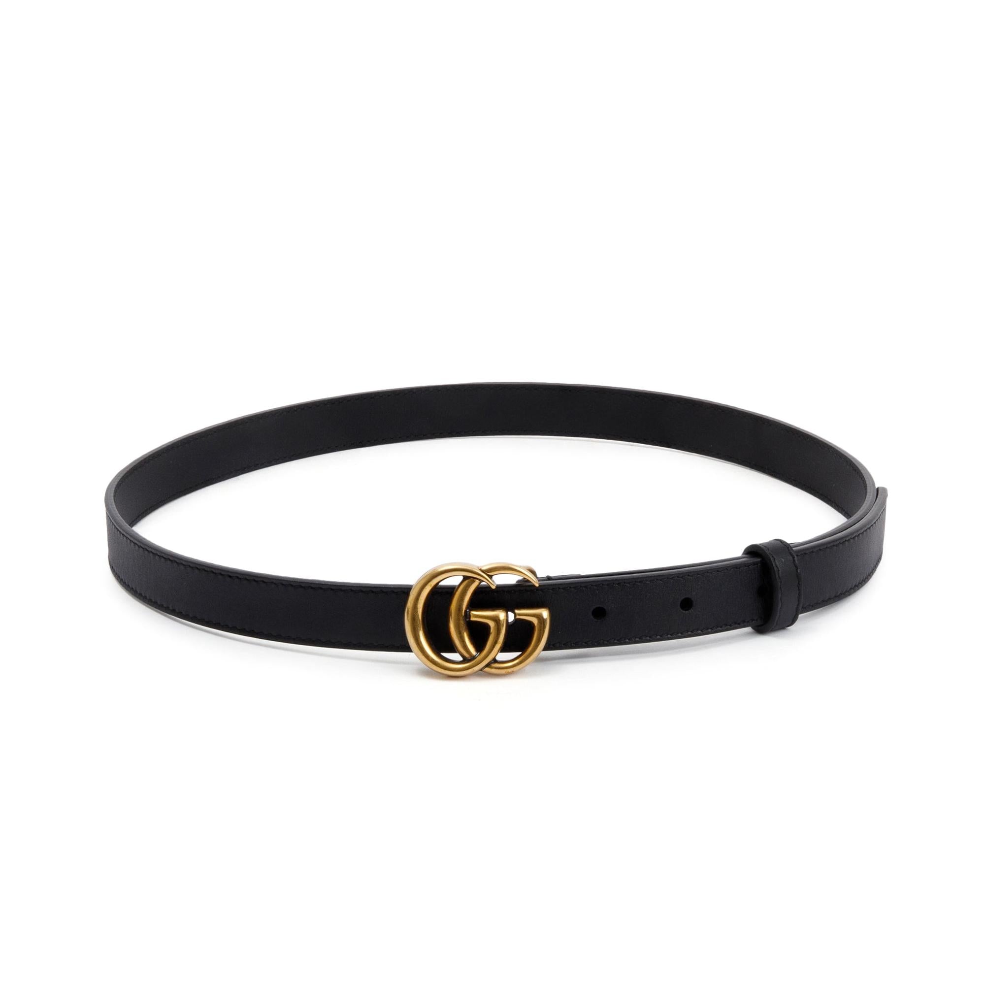 Gucci Black Leather Thin Belt with Double G Buckle, 75 30 w/ Box