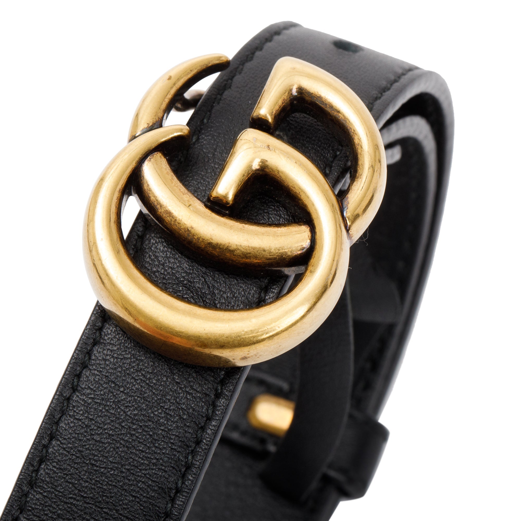 Gucci Black Leather Thin Belt with Double G Buckle, 90 36