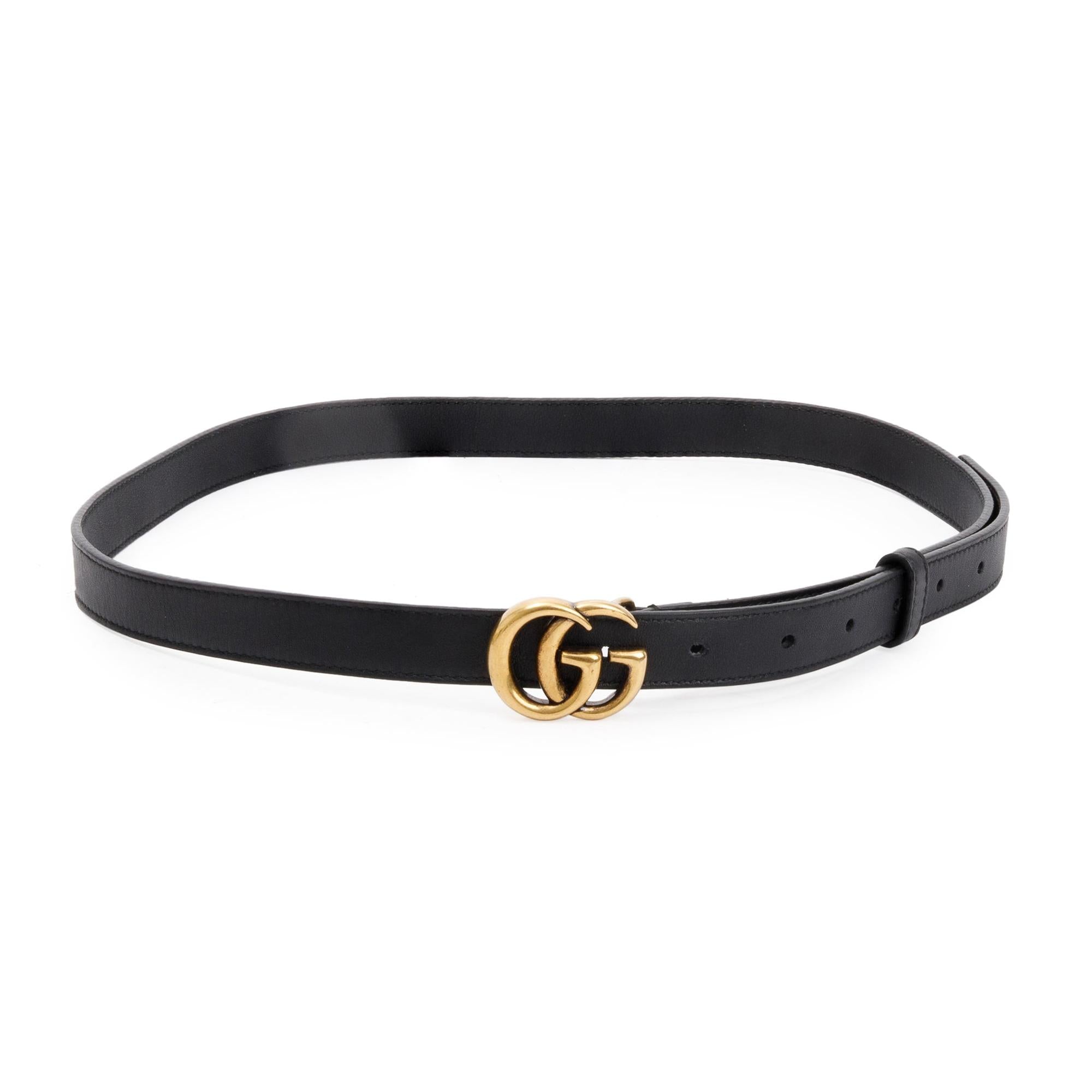 Gucci Black Leather Thin Belt with Double G Buckle, 90 36